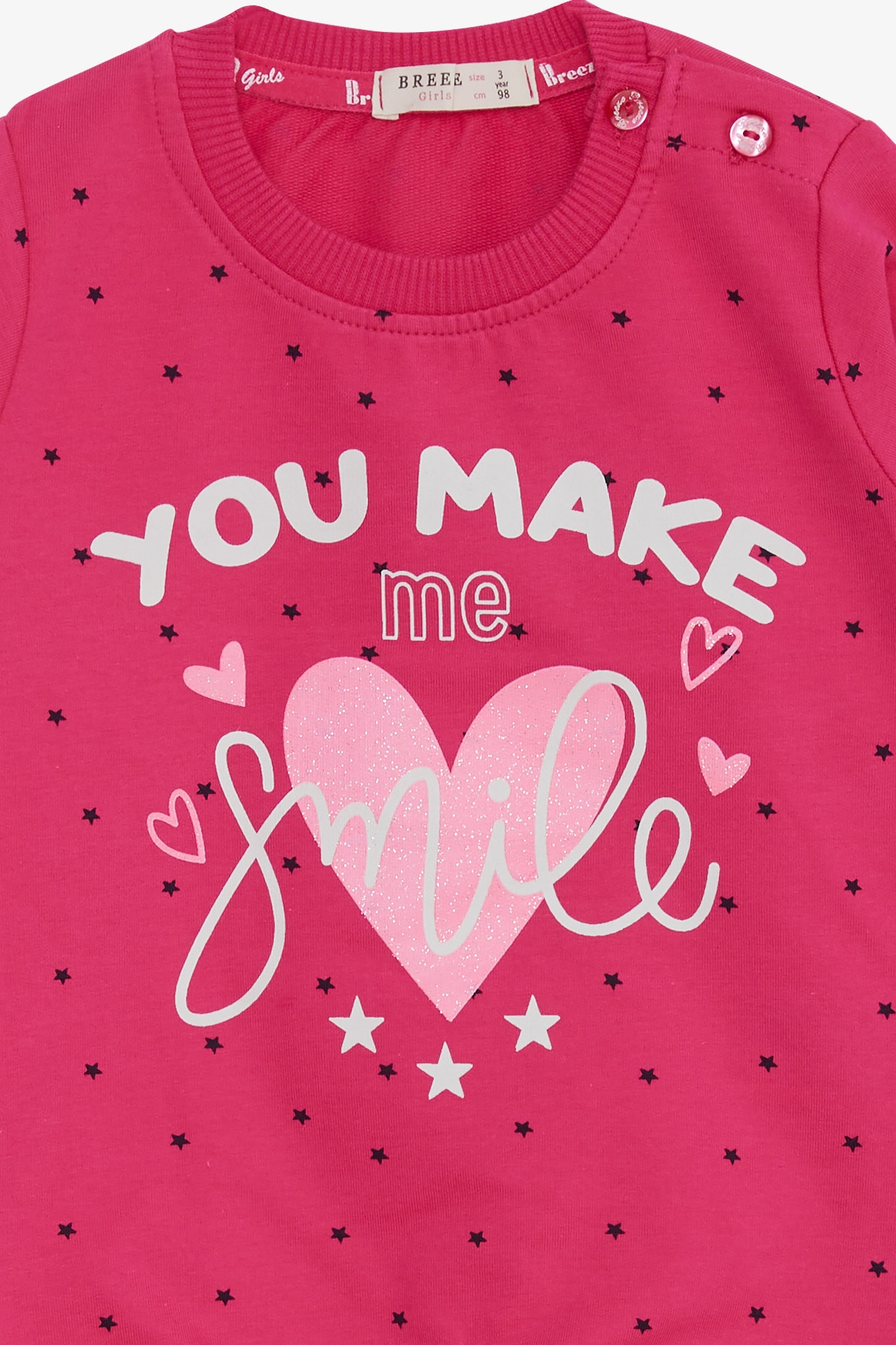 Breeze Kız Çocuk Sweatshirt Simli Kalp Baskılı Fuşya (2-6 Yaş)