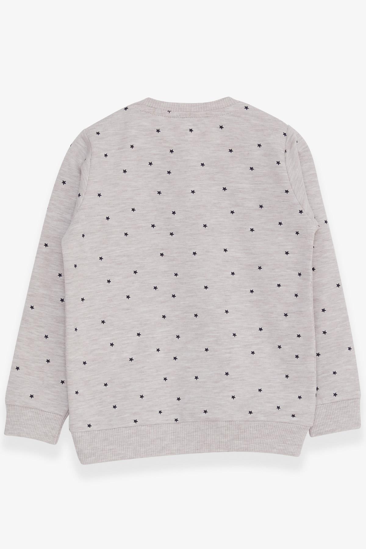 Breeze Kız Çocuk Sweatshirt Simli Kalp Baskılı Bej Melanj (2-6 Yaş)