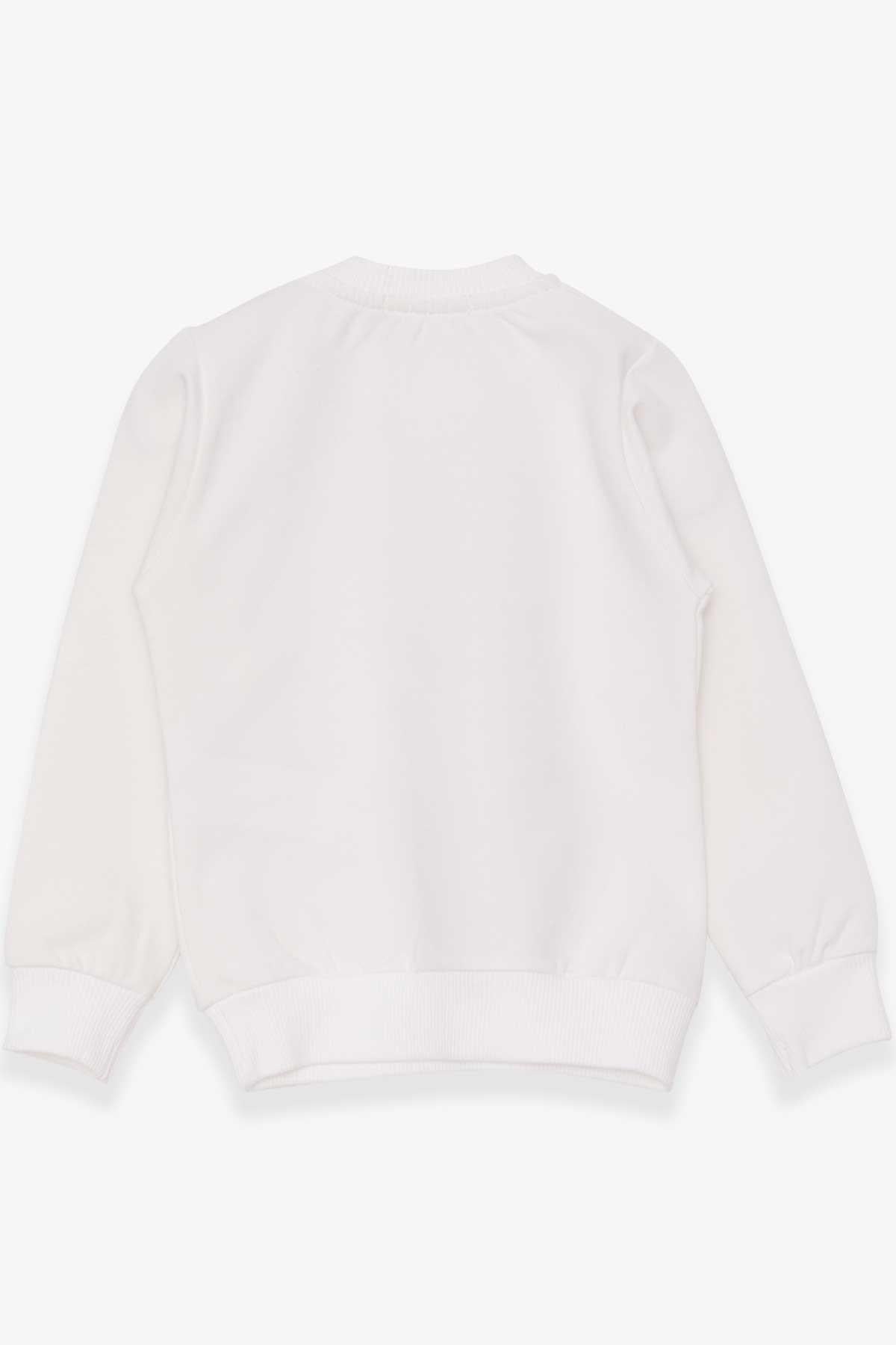 Breeze Kız Çocuk Sweatshirt Simli Kedicik Baskılı Ekru (1.5-5 Yaş)