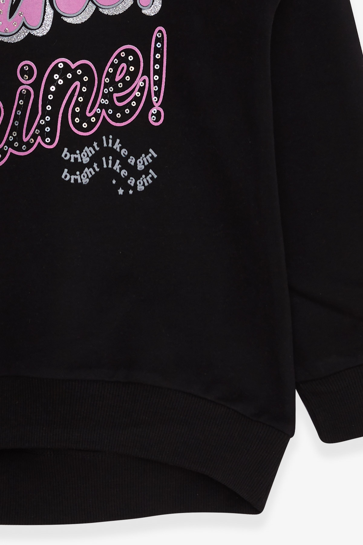 Breeze Kız Çocuk Sweatshirt Simli Pullu Yazı Baskılı Siyah (8-12 Yaş)