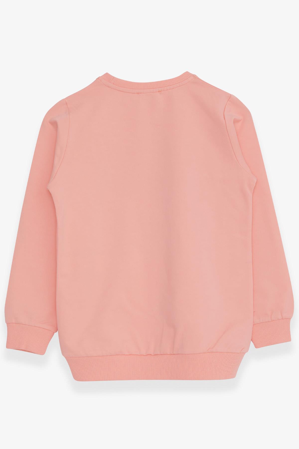 Breeze Kız Çocuk Sweatshirt Simli Pullu Yazı Baskılı Somon (8-12 Yaş)