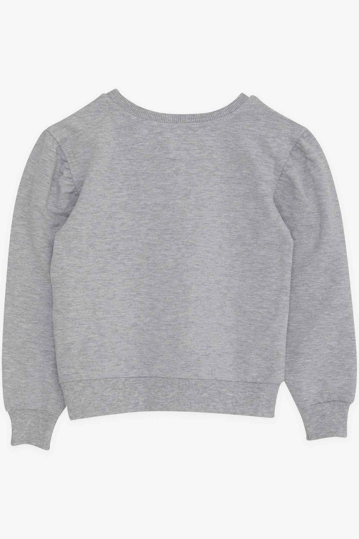 Breeze Kız Çocuk Sweatshirt Simli Yazı Baskılı Gri Melanj (8-14 Yaş)