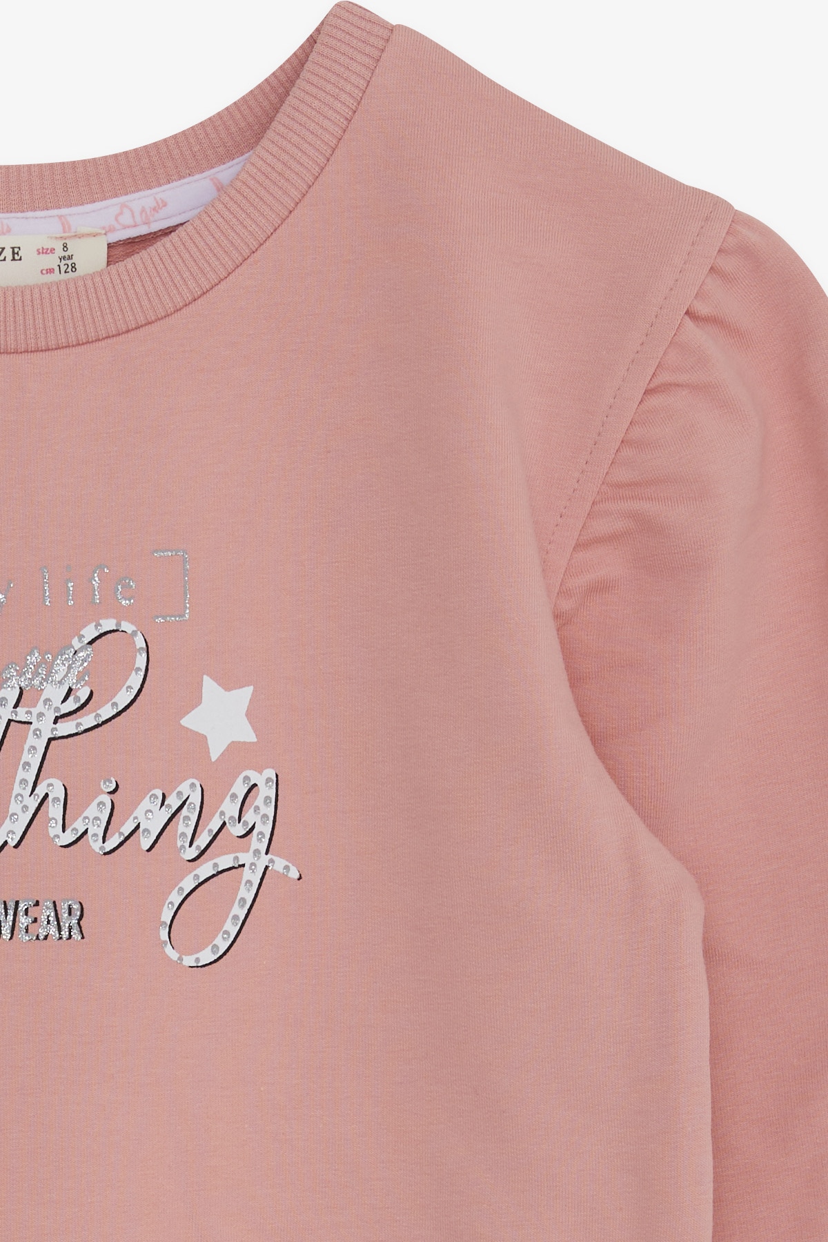 Breeze Kız Çocuk Sweatshirt Simli Yazı Baskılı Gülkurusu (8-14 Yaş)