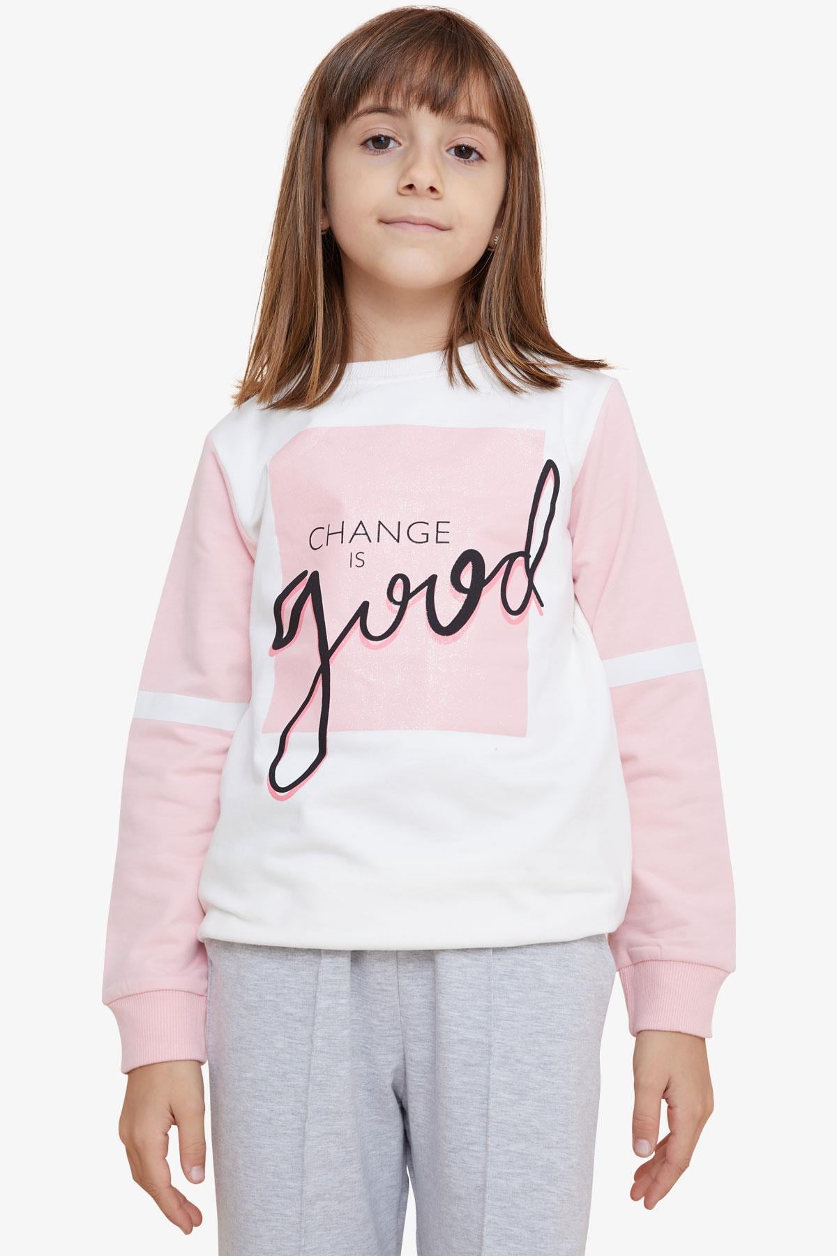 Breeze Kız Çocuk Sweatshirt Simli Yazı Baskılı Ekru (8-14 Yaş)