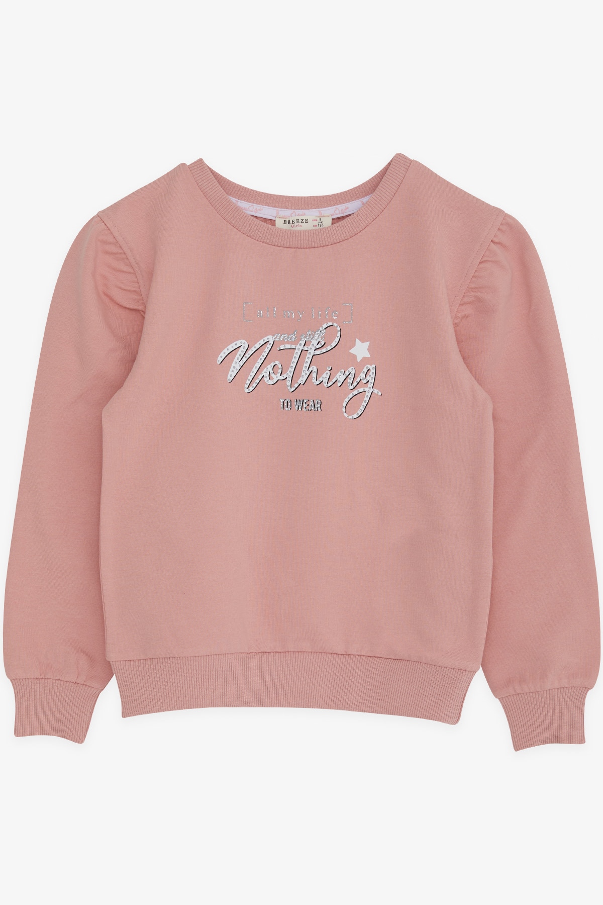 Breeze Kız Çocuk Sweatshirt Simli Yazı Baskılı Gülkurusu (8-14 Yaş)