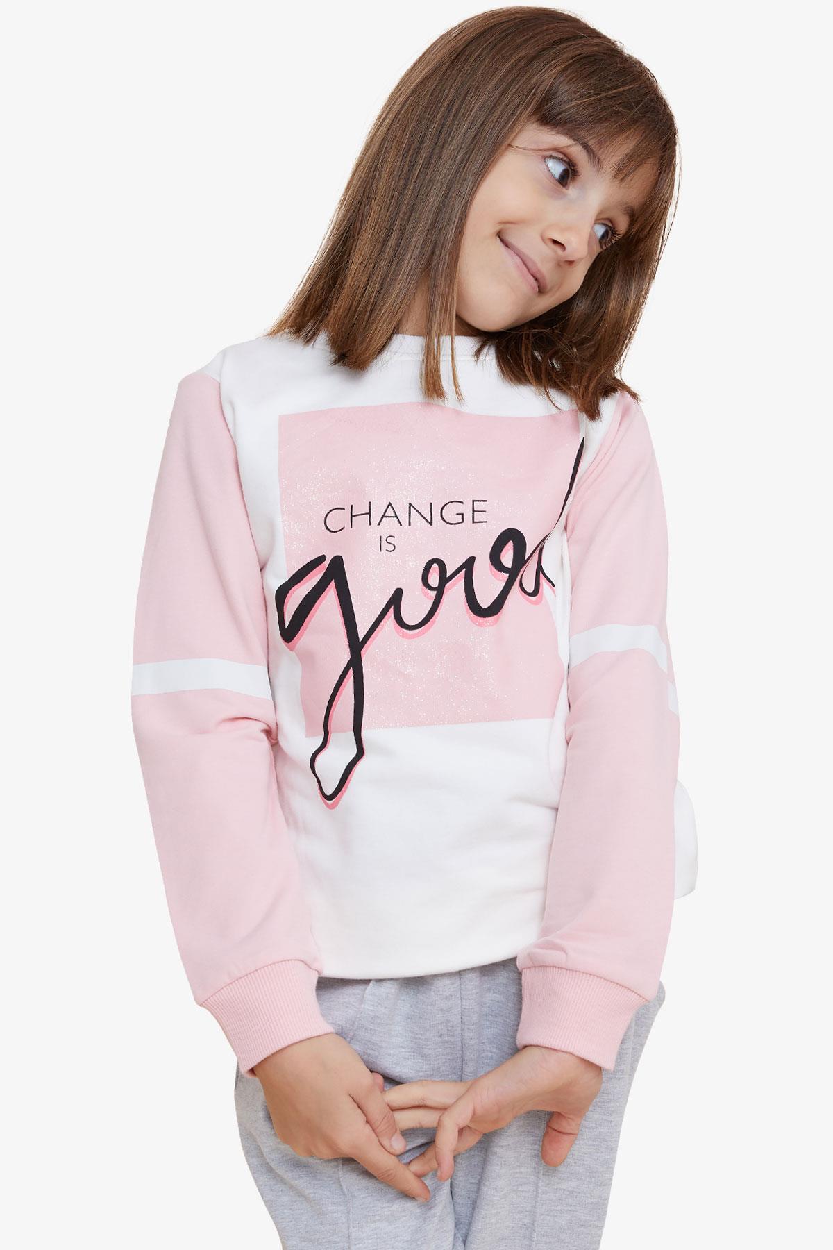 Breeze Kız Çocuk Sweatshirt Simli Yazı Baskılı Ekru (8-14 Yaş)