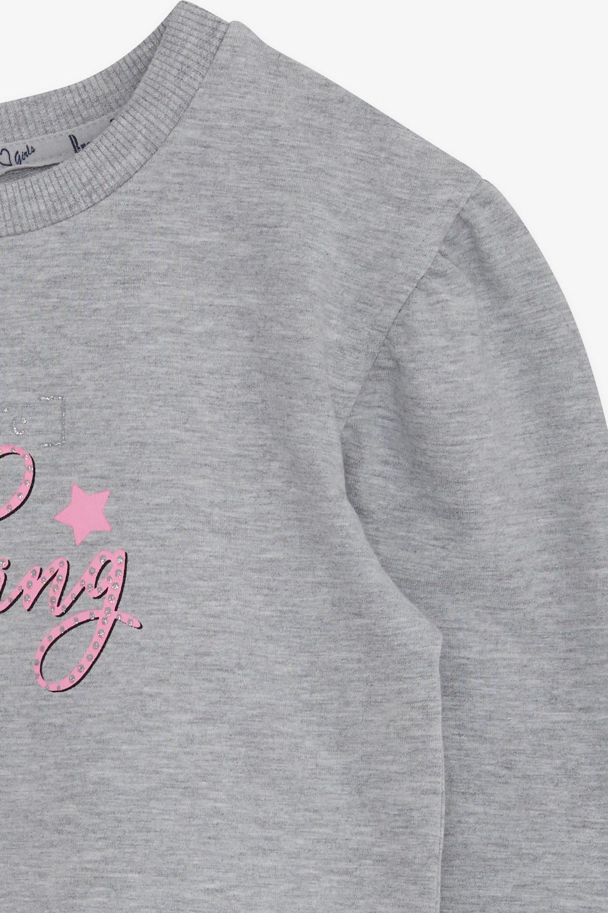 Breeze Kız Çocuk Sweatshirt Simli Yazı Baskılı Gri Melanj (8-14 Yaş)
