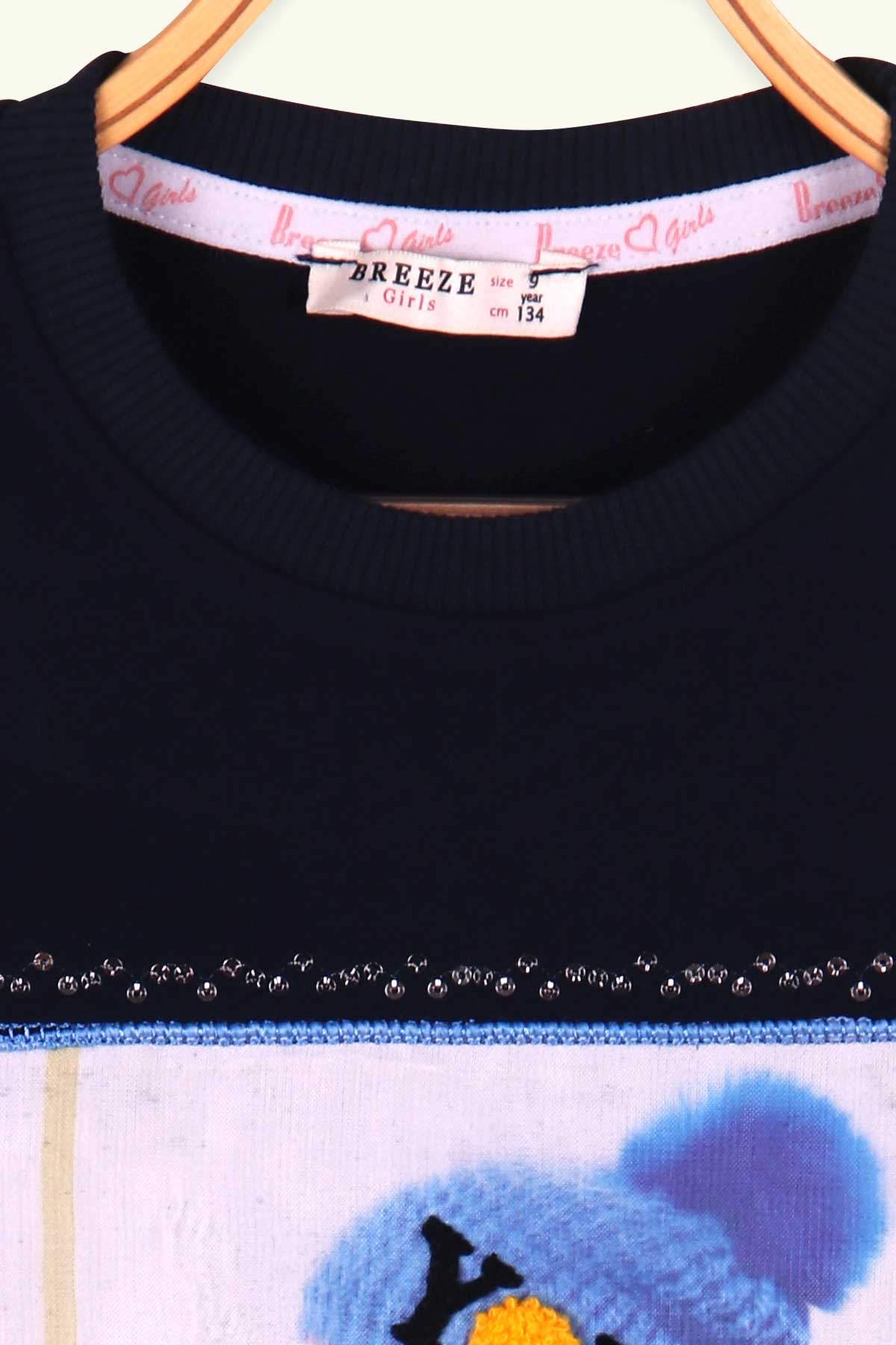 Breeze Kız Çocuk Sweatshirt Süzene Nakışlı Baskılı Lacivert (9-14 Yaş)
