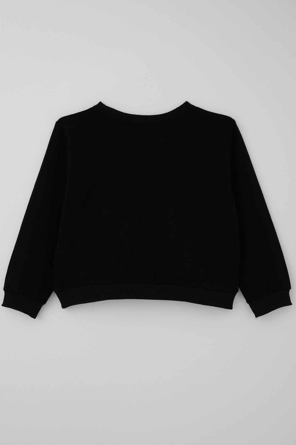 Breeze Kız Çocuk Sweatshirt Taşlı Kalp Baskılı Siyah (7-12 Yaş)