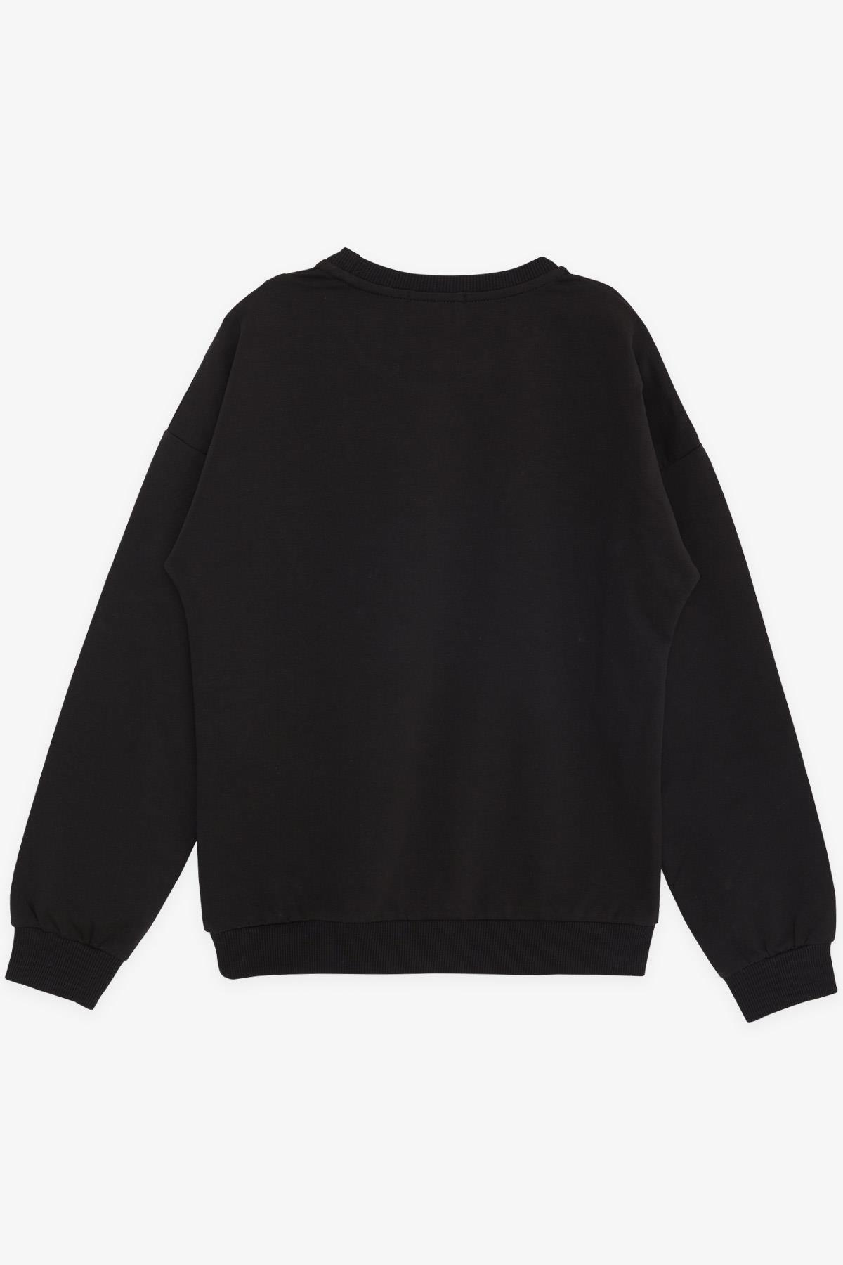 Breeze Kız Çocuk Sweatshirt Taşlı Yazı Baskılı Siyah (9-14 Yaş)