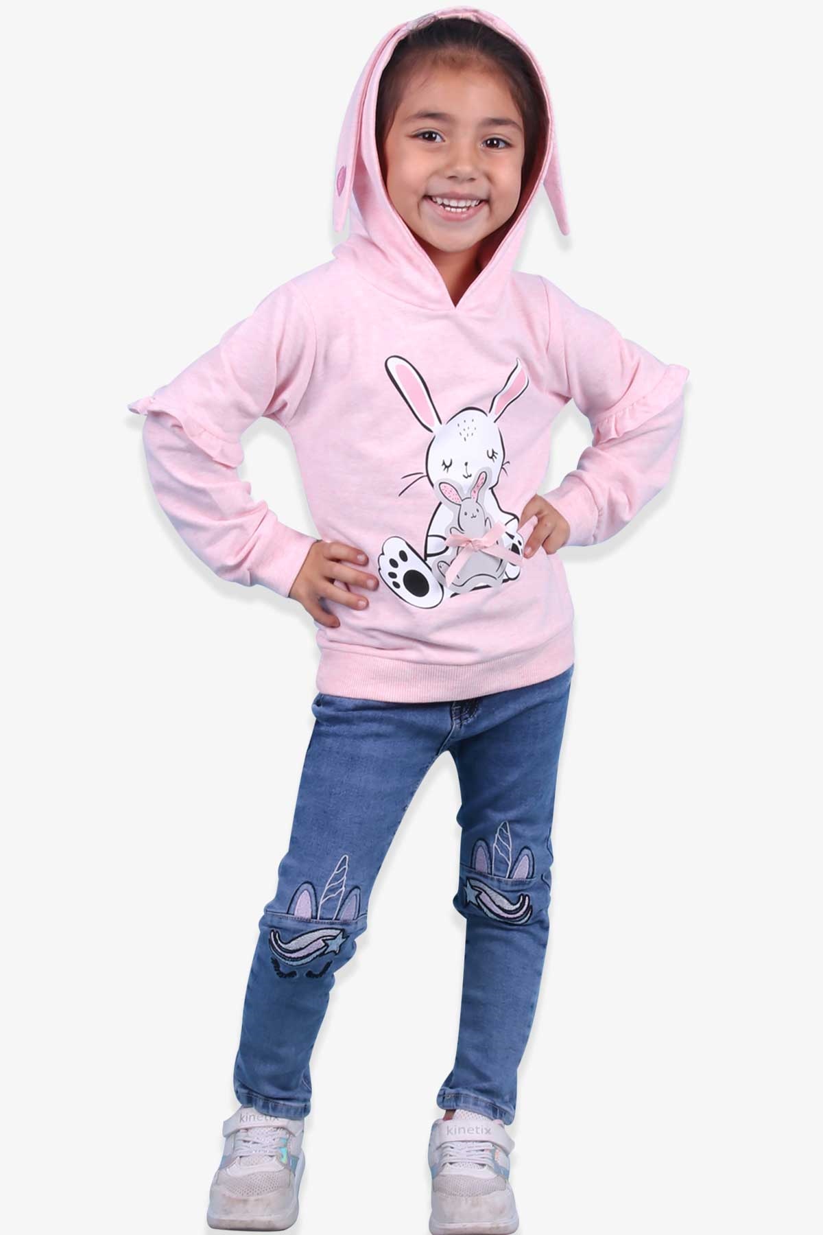 Breeze Kız Çocuk Sweatshirt Tavşan Baskılı Somon Melanj (1.5-5 Yaş)
