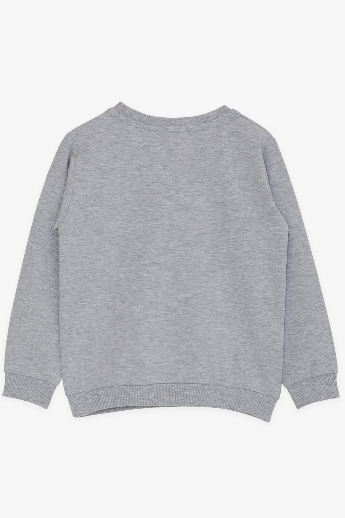 Breeze Kız Çocuk Sweatshirt Tavşan Baskılı Fiyonklu Açık Gri Melanj (3-8 Yaş)