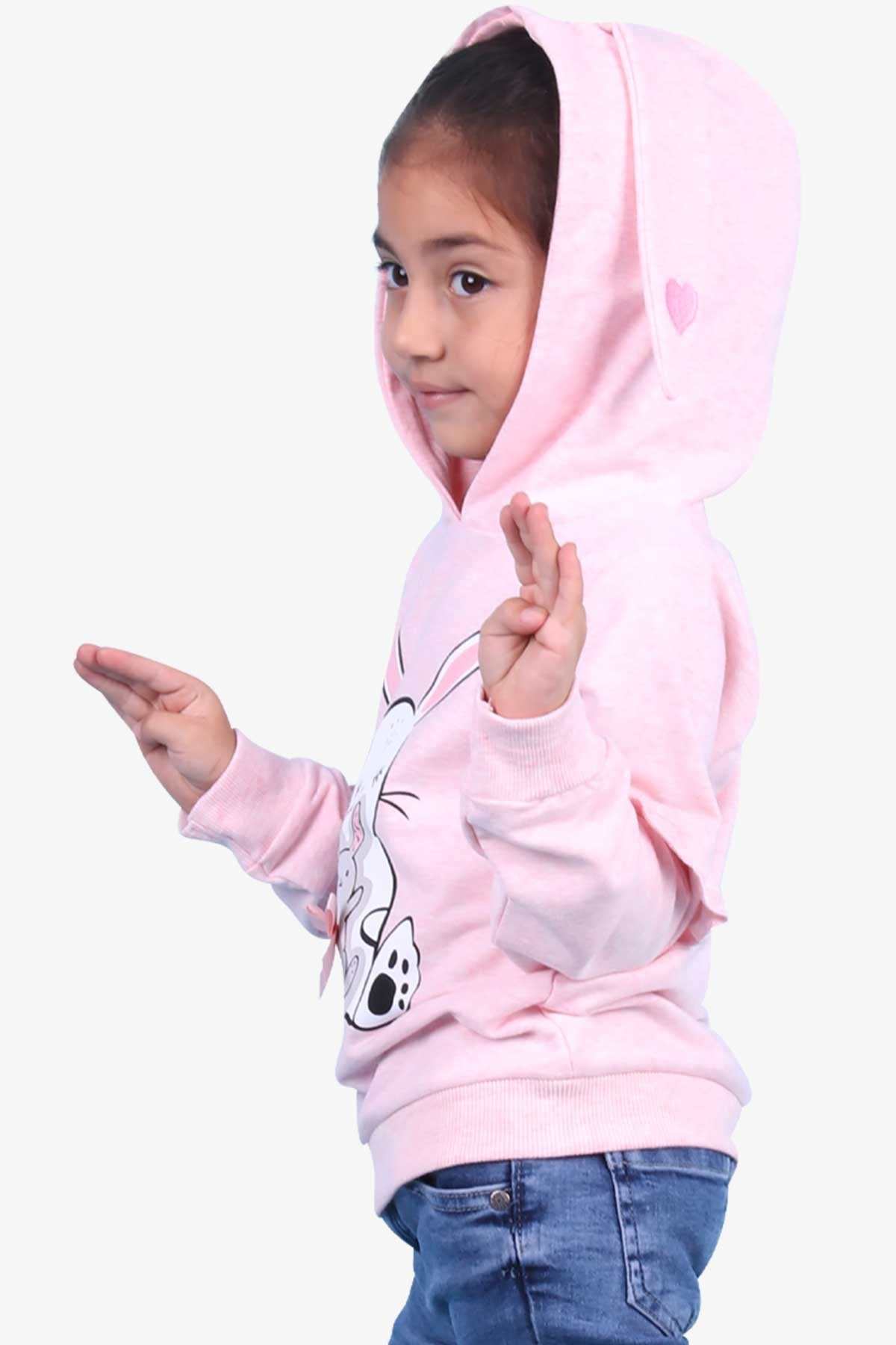 Breeze Kız Çocuk Sweatshirt Tavşan Baskılı Somon Melanj (1.5-5 Yaş)