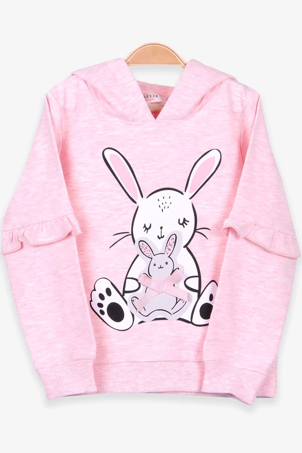 Breeze Kız Çocuk Sweatshirt Tavşan Baskılı Somon Melanj (1.5-5 Yaş)