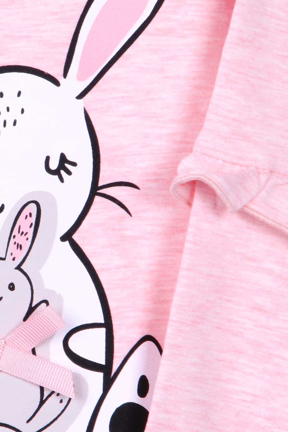 Breeze Kız Çocuk Sweatshirt Tavşan Baskılı Somon Melanj (1.5-5 Yaş)