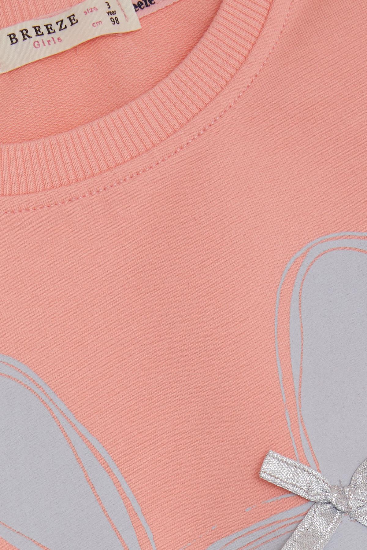 Breeze Kız Çocuk Sweatshirt Tavşan Baskılı Fiyonklu Somon (4 Yaş)