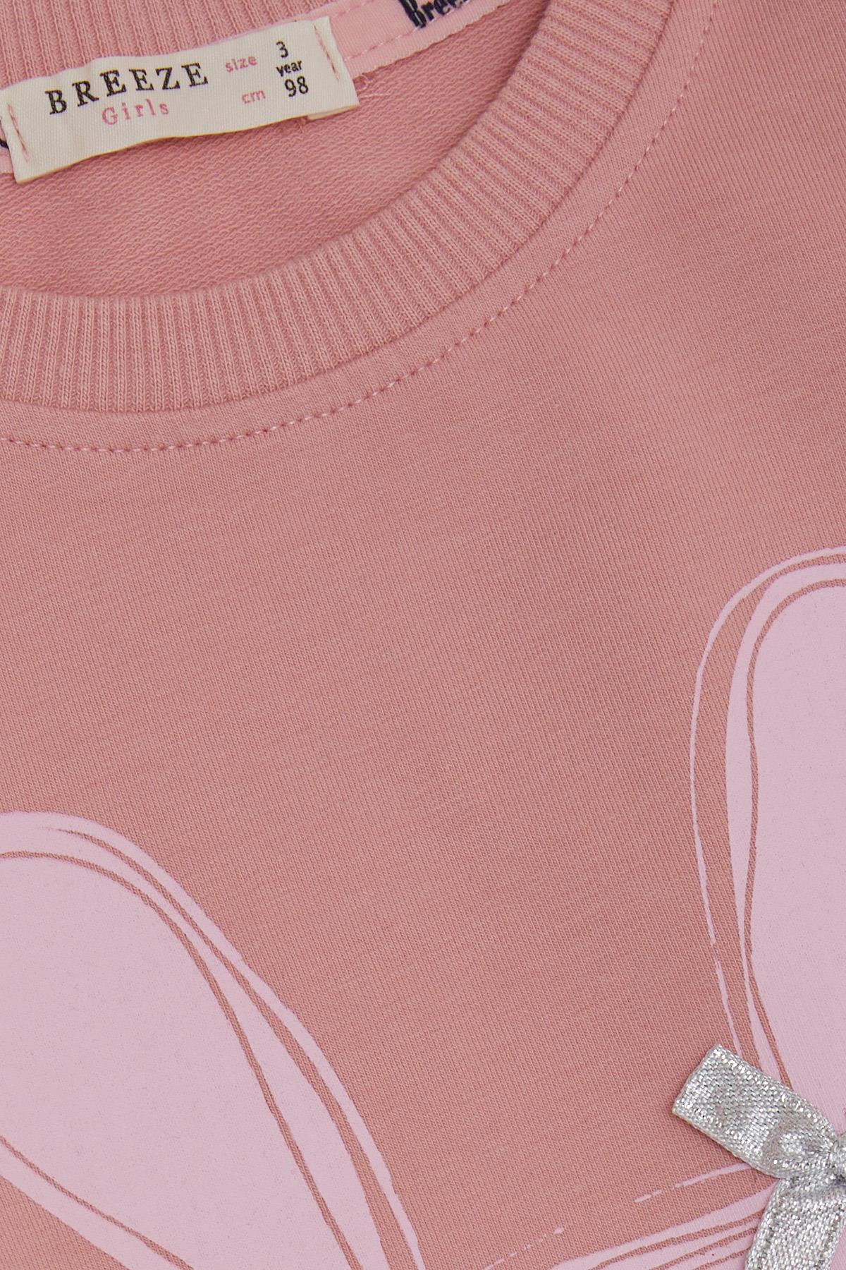 Breeze Kız Çocuk Sweatshirt Tavşan Baskılı Fiyonklu Gülkurusu (3-8 Yaş)