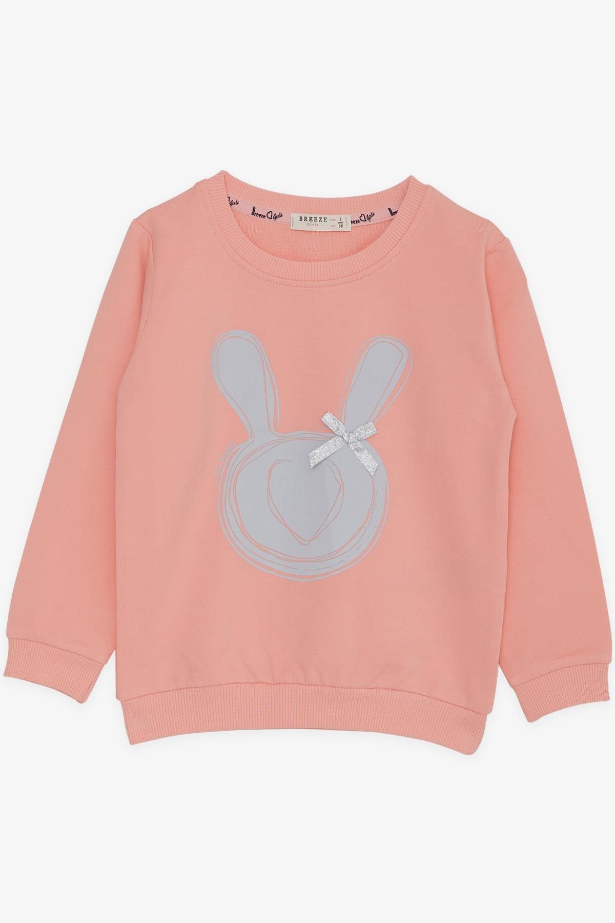 Breeze Kız Çocuk Sweatshirt Tavşan Baskılı Fiyonklu Somon (4 Yaş)