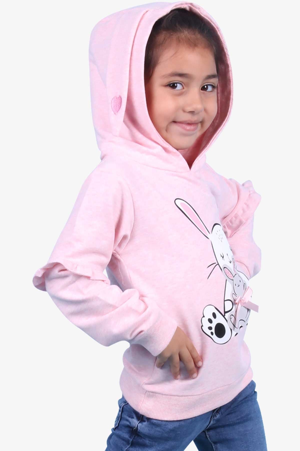 Breeze Kız Çocuk Sweatshirt Tavşan Baskılı Somon Melanj (1.5-5 Yaş)