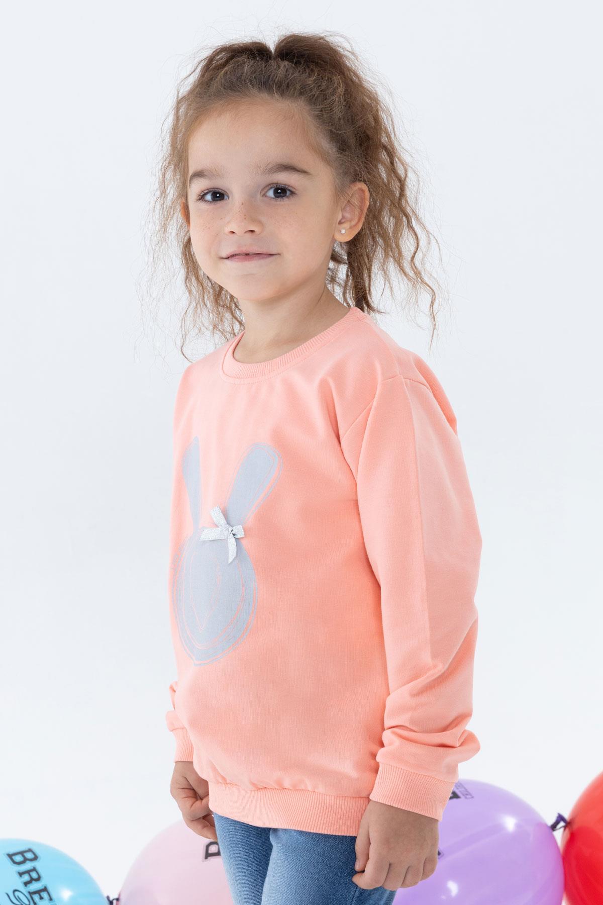 Breeze Kız Çocuk Sweatshirt Tavşan Baskılı Fiyonklu Somon (4 Yaş)