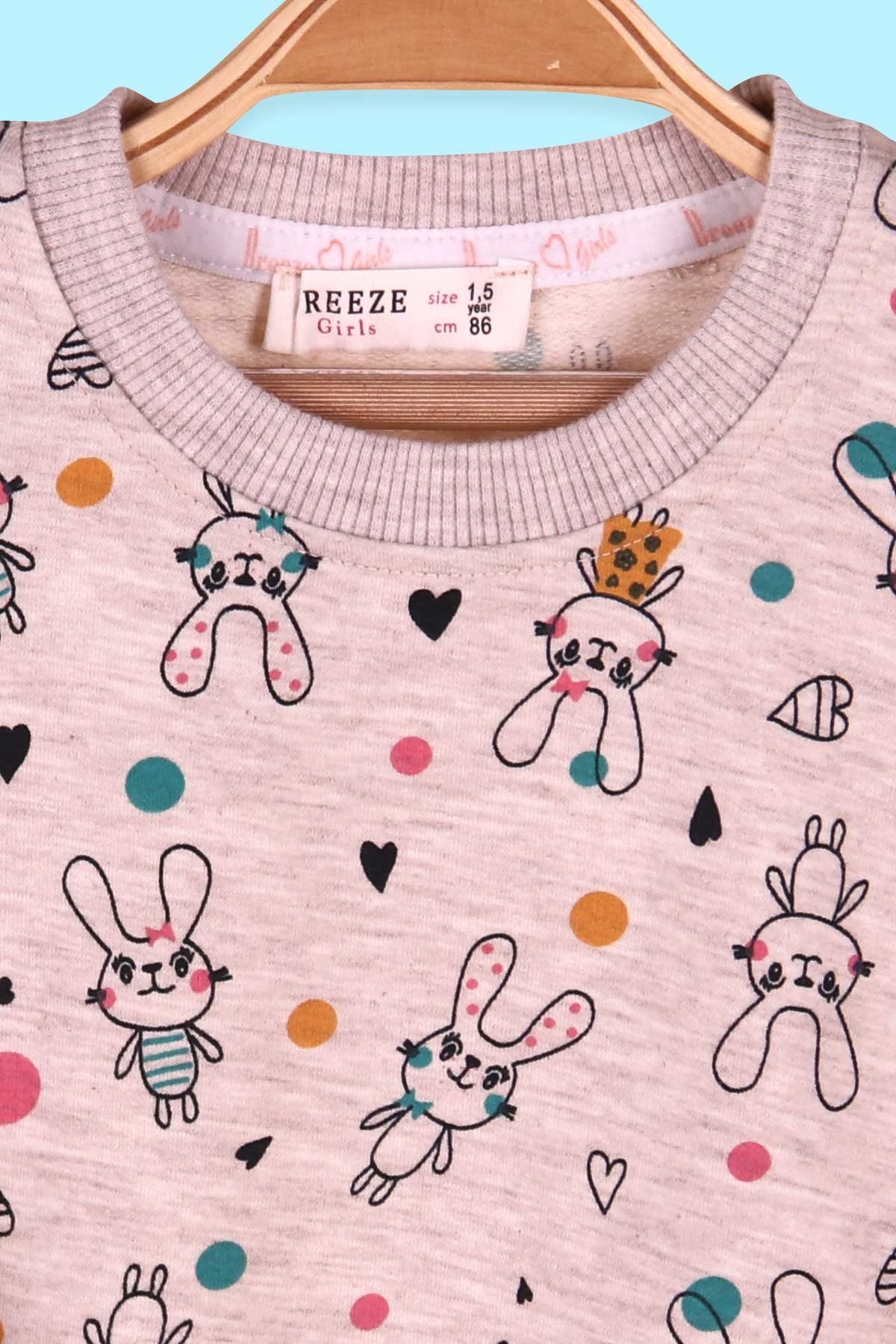 Breeze Kız Çocuk Sweatshirt Tavşan Desenli Krem (1.5-5 Yaş)