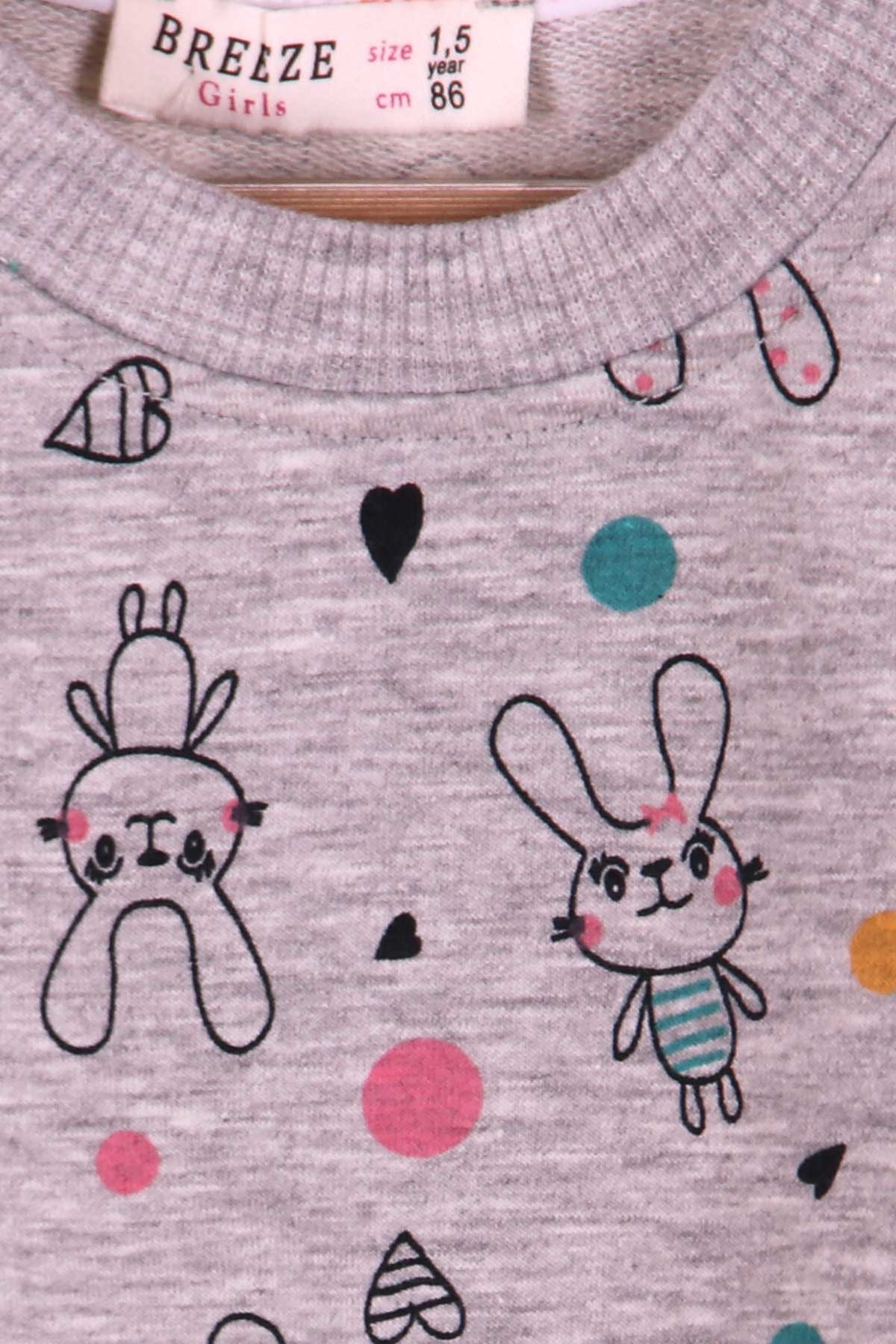 Breeze Kız Çocuk Sweatshirt Tavşan Desenli Gri (1.5-5 Yaş)