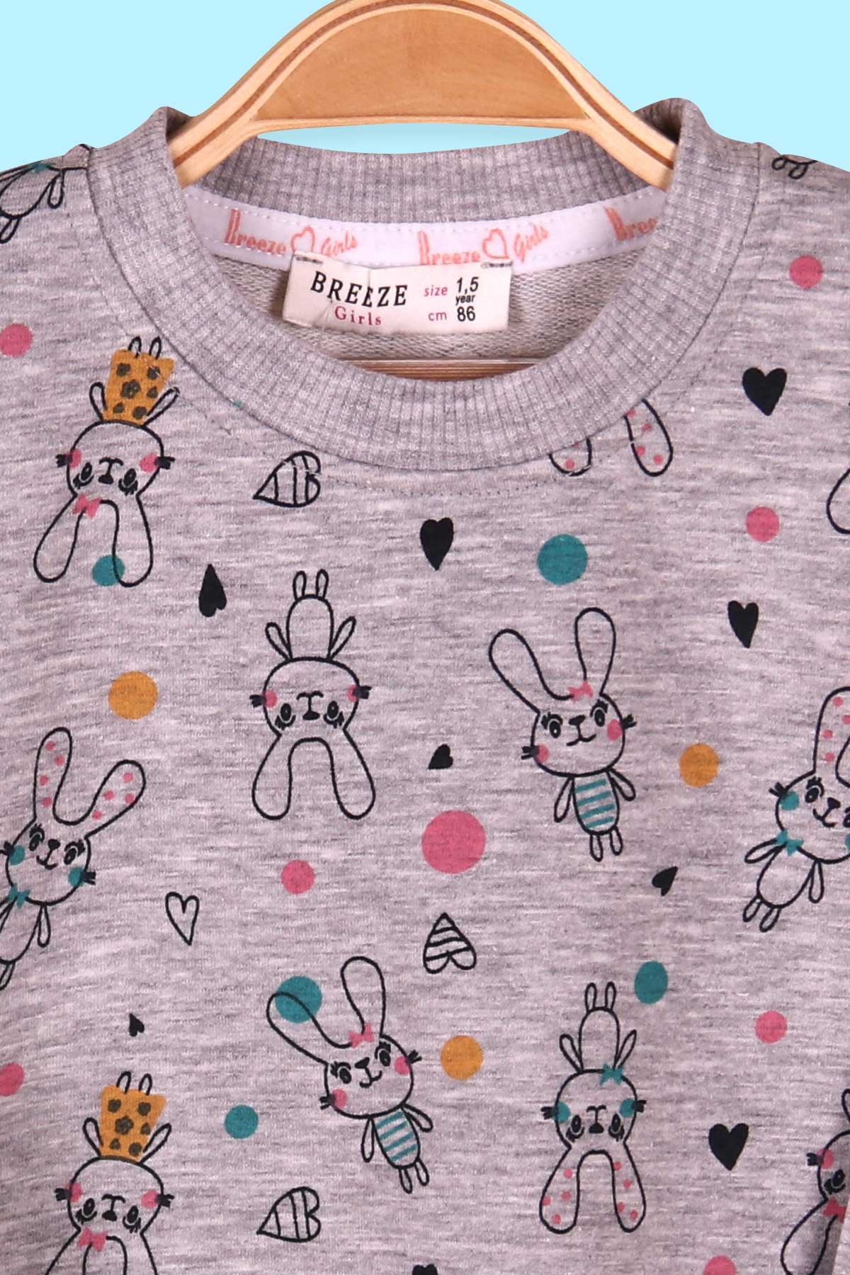 Breeze Kız Çocuk Sweatshirt Tavşan Desenli Gri (1.5-5 Yaş)