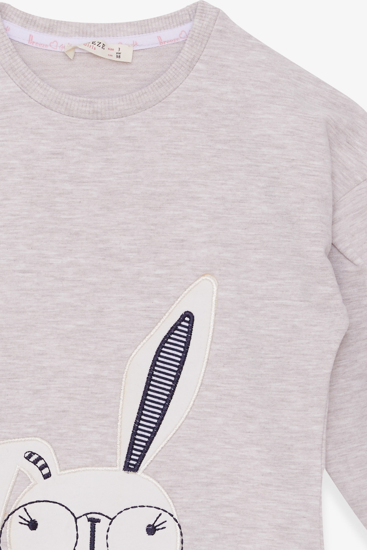 Breeze Kız Çocuk Sweatshirt Tavşan Nakışlı Bej Melanj (2-6 Yaş)