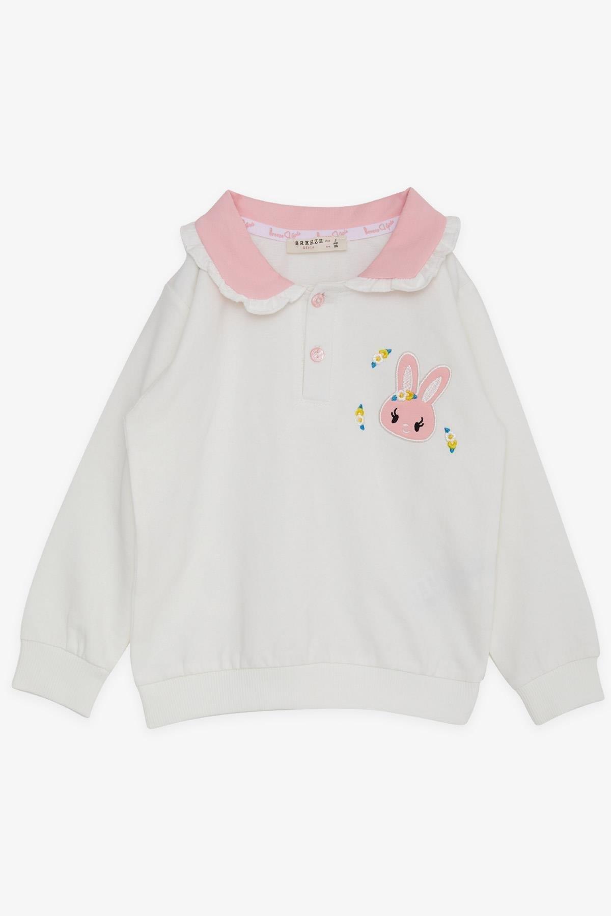 Breeze Kız Çocuk Sweatshirt Tavşan Nakışlı Düğmeli Ekru (2-3 Yaş)