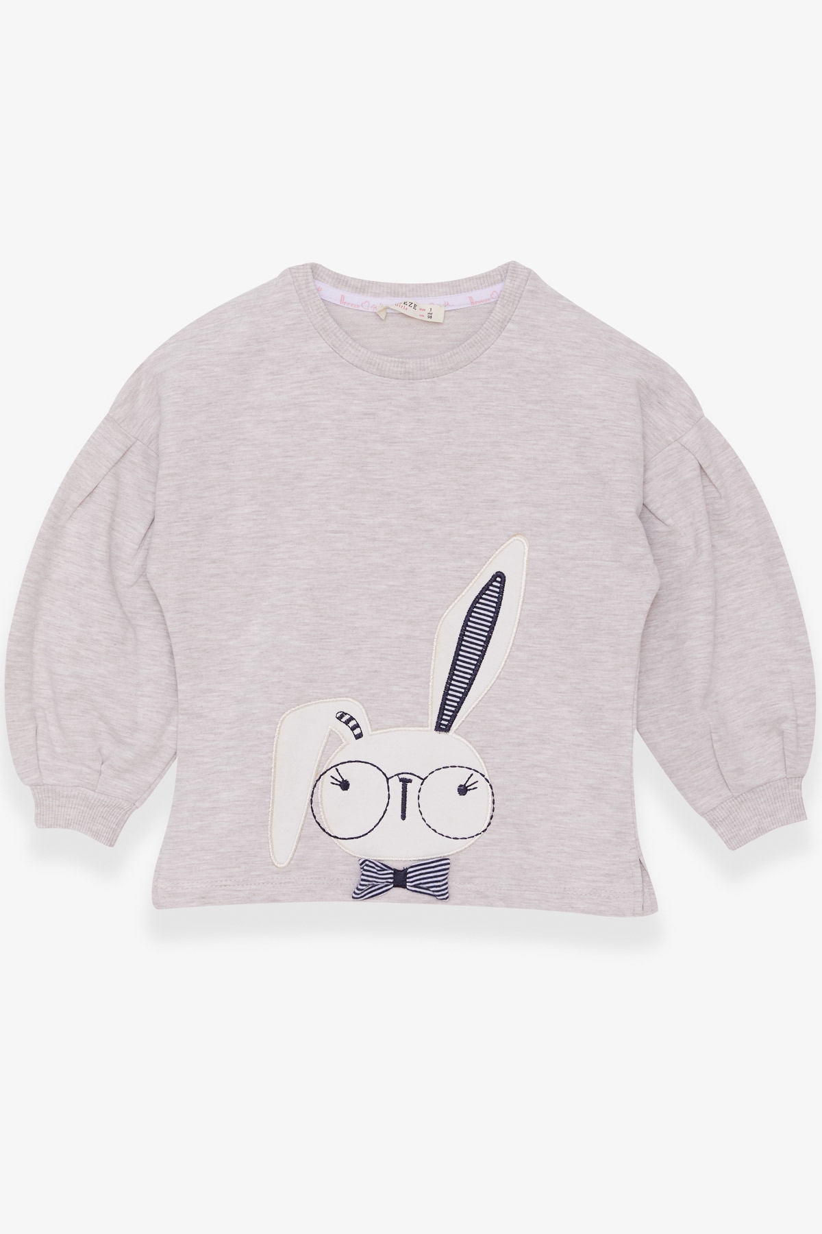 Breeze Kız Çocuk Sweatshirt Tavşan Nakışlı Bej Melanj (2-6 Yaş)