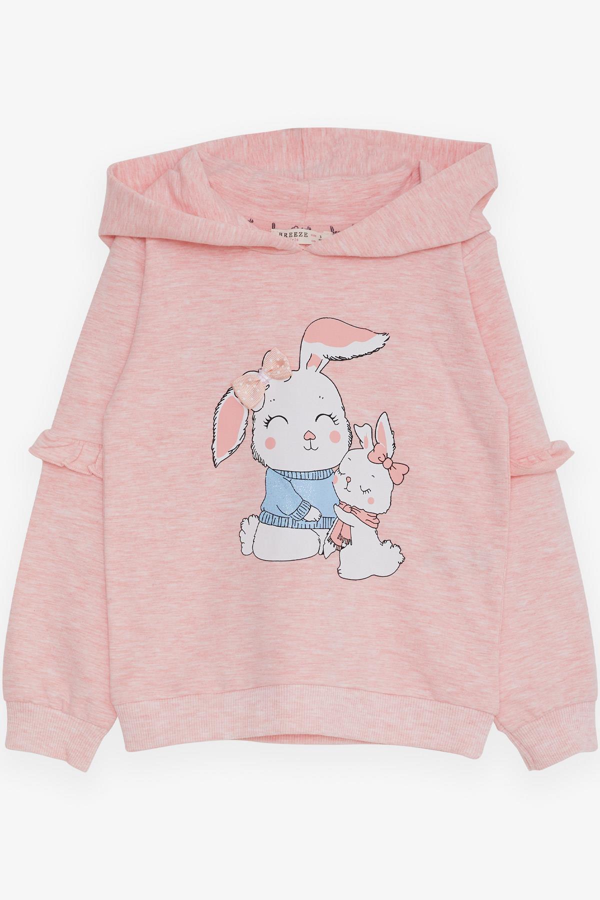 Breeze Kız Çocuk Sweatshirt Tavşancık Baskılı Somon Melanj (1.5-5 Yaş)