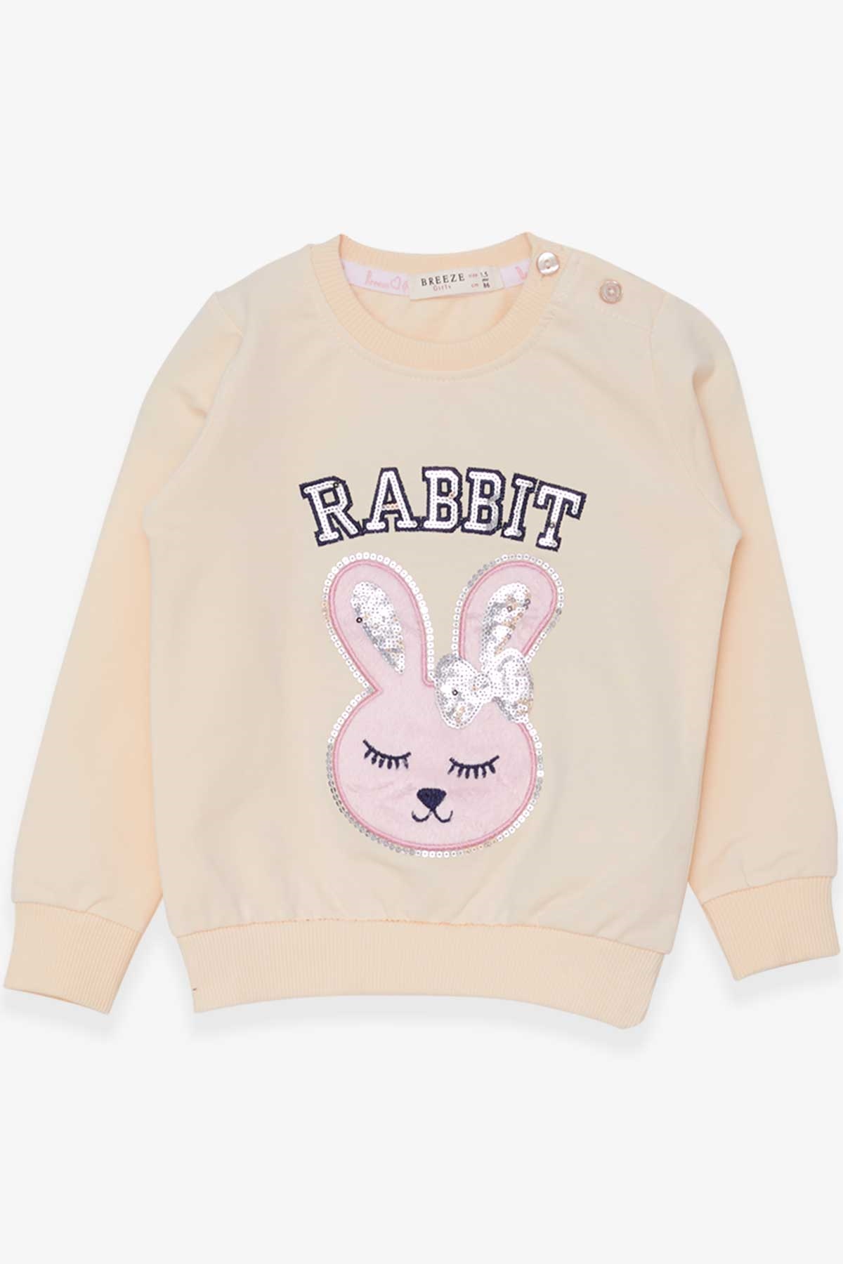 Breeze Kız Çocuk Sweatshirt Tavşancık Nakışlı Pullu Krem (1.5-5 Yaş)