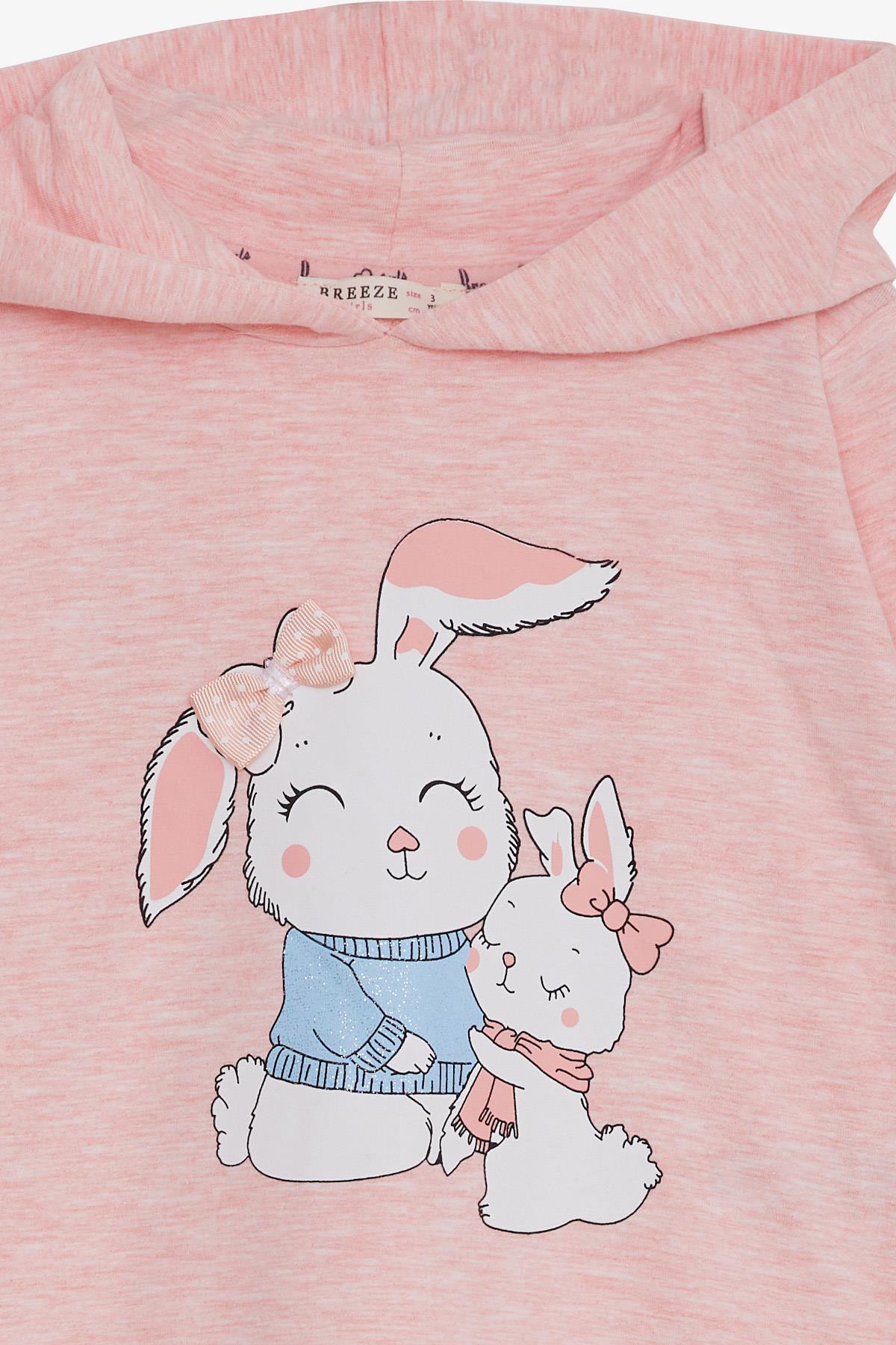 Breeze Kız Çocuk Sweatshirt Tavşancık Baskılı Somon Melanj (1.5-5 Yaş)
