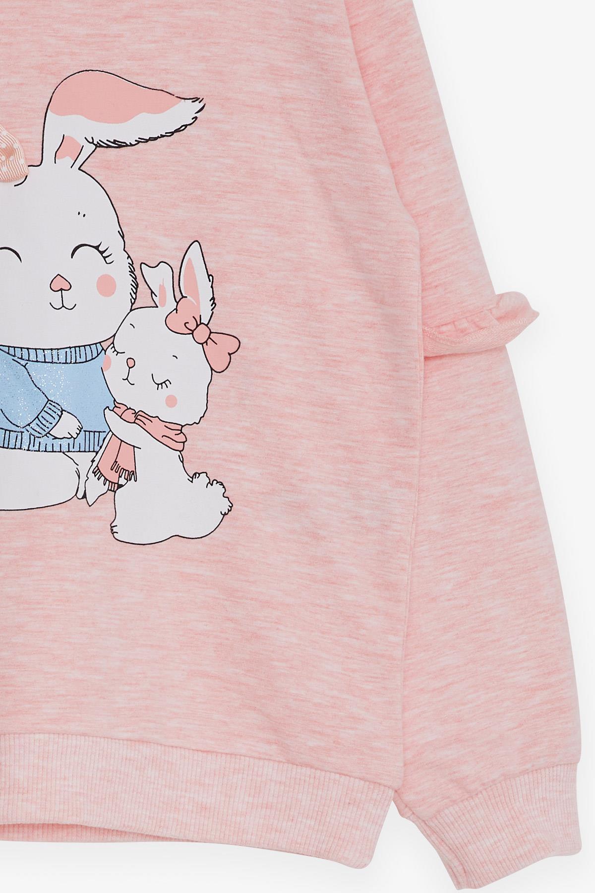 Breeze Kız Çocuk Sweatshirt Tavşancık Baskılı Somon Melanj (1.5-5 Yaş)