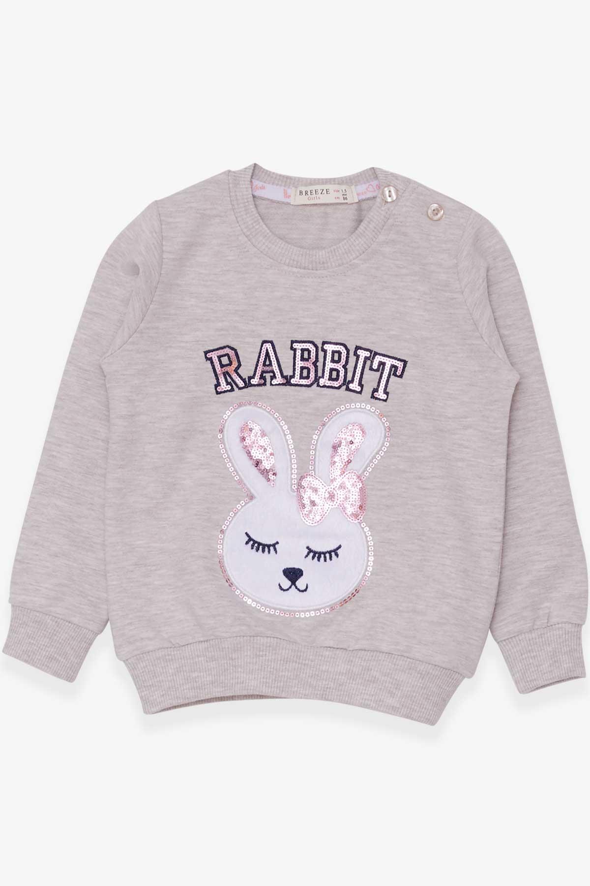 Breeze Kız Çocuk Sweatshirt Tavşancık Nakışlı Pullu Bej Melanj (1.5-5 Yaş)