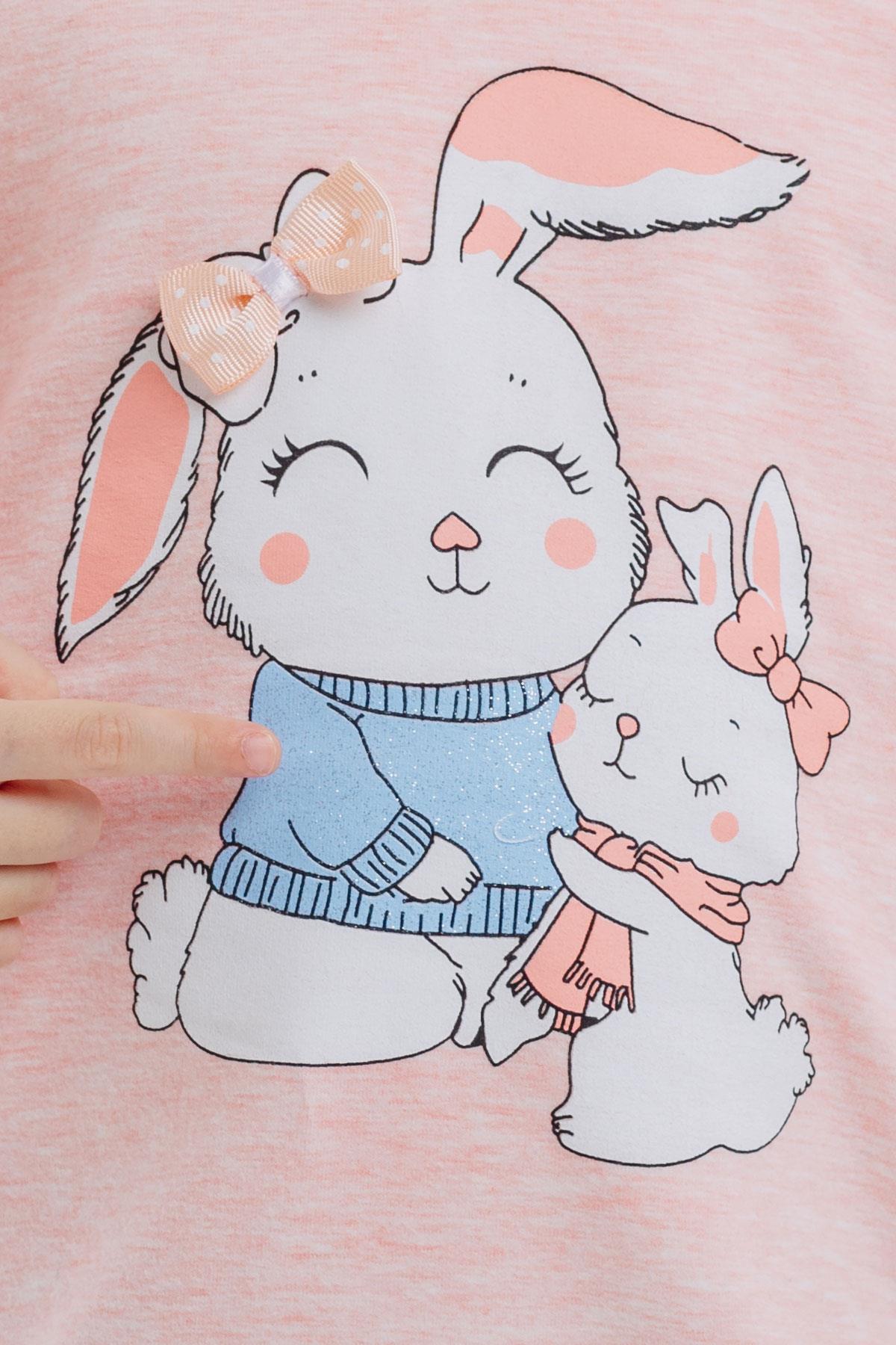 Breeze Kız Çocuk Sweatshirt Tavşancık Baskılı Somon Melanj (1.5-5 Yaş)
