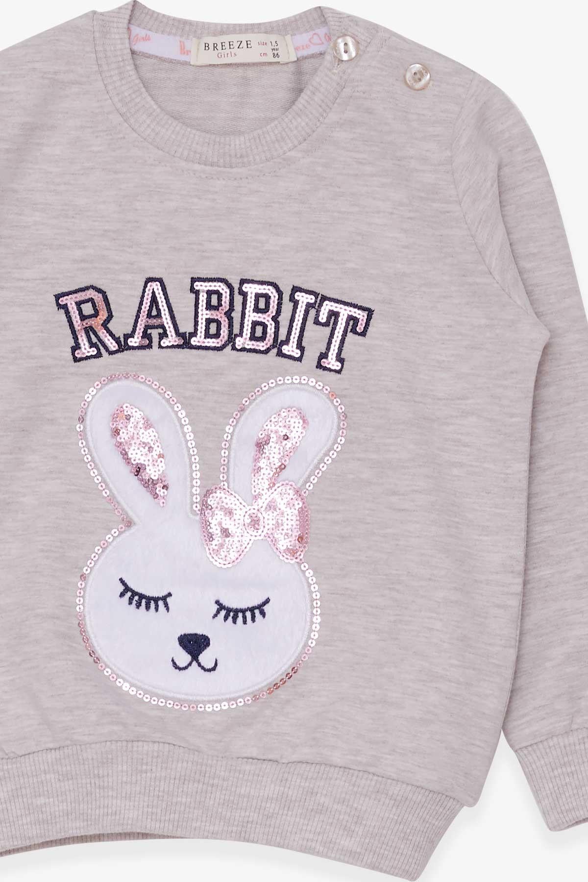 Breeze Kız Çocuk Sweatshirt Tavşancık Nakışlı Pullu Bej Melanj (1.5-5 Yaş)
