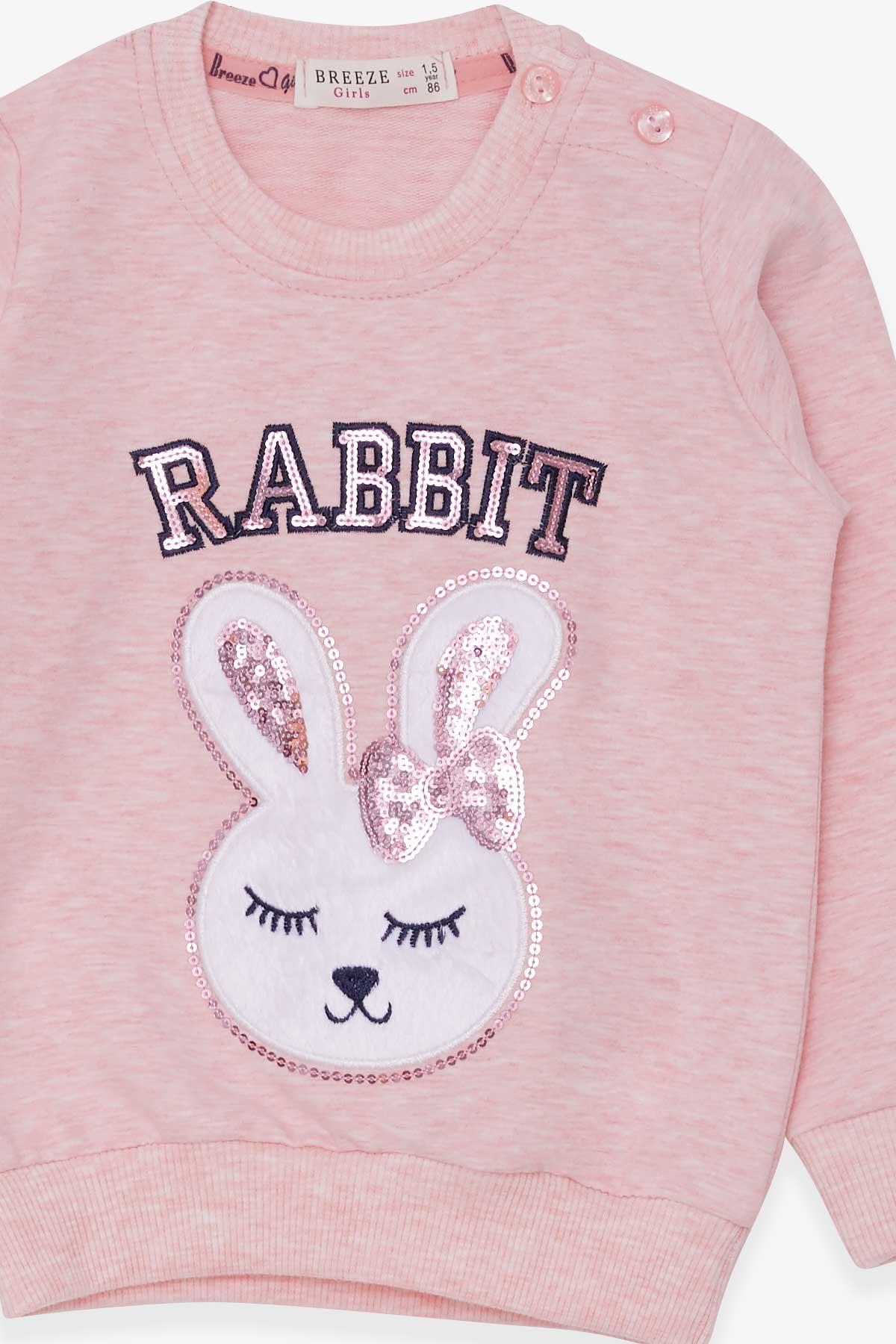 Breeze Kız Çocuk Sweatshirt Tavşancık Nakışlı Pullu Somon Melanj (1.5-5 Yaş)