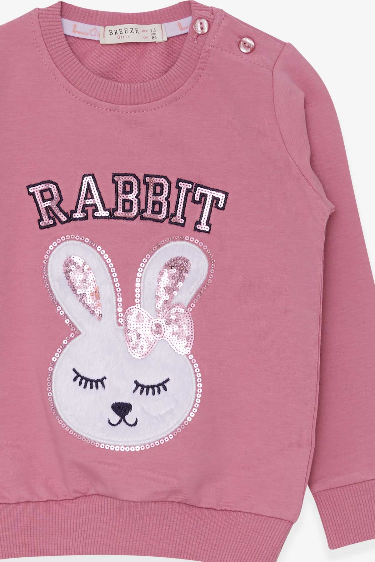 Breeze Kız Çocuk Sweatshirt Tavşancık Nakışlı Pullu Gülkurusu (1.5-5 Yaş)