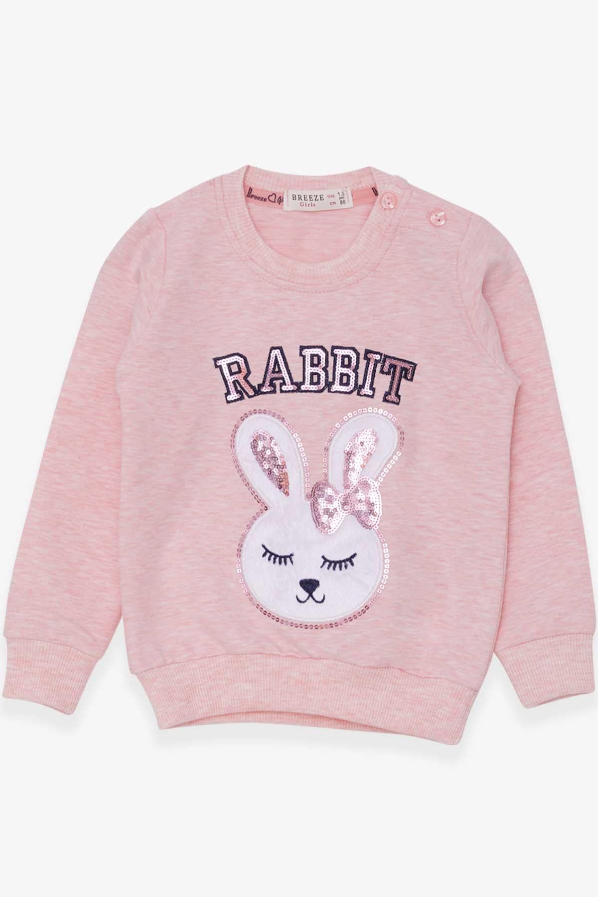Breeze Kız Çocuk Sweatshirt Tavşancık Nakışlı Pullu Somon Melanj (1.5-5 Yaş)