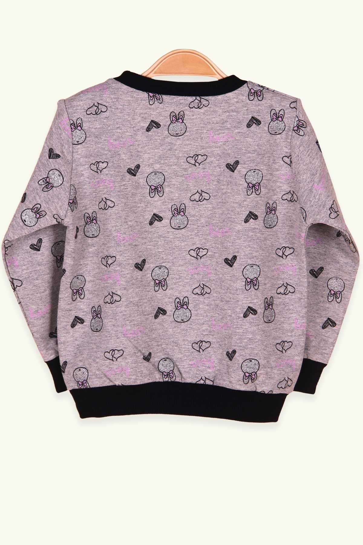 Breeze Kız Çocuk Sweatshirt Tavşanı Simli Baskılı Füme (1.5-5 Yaş)