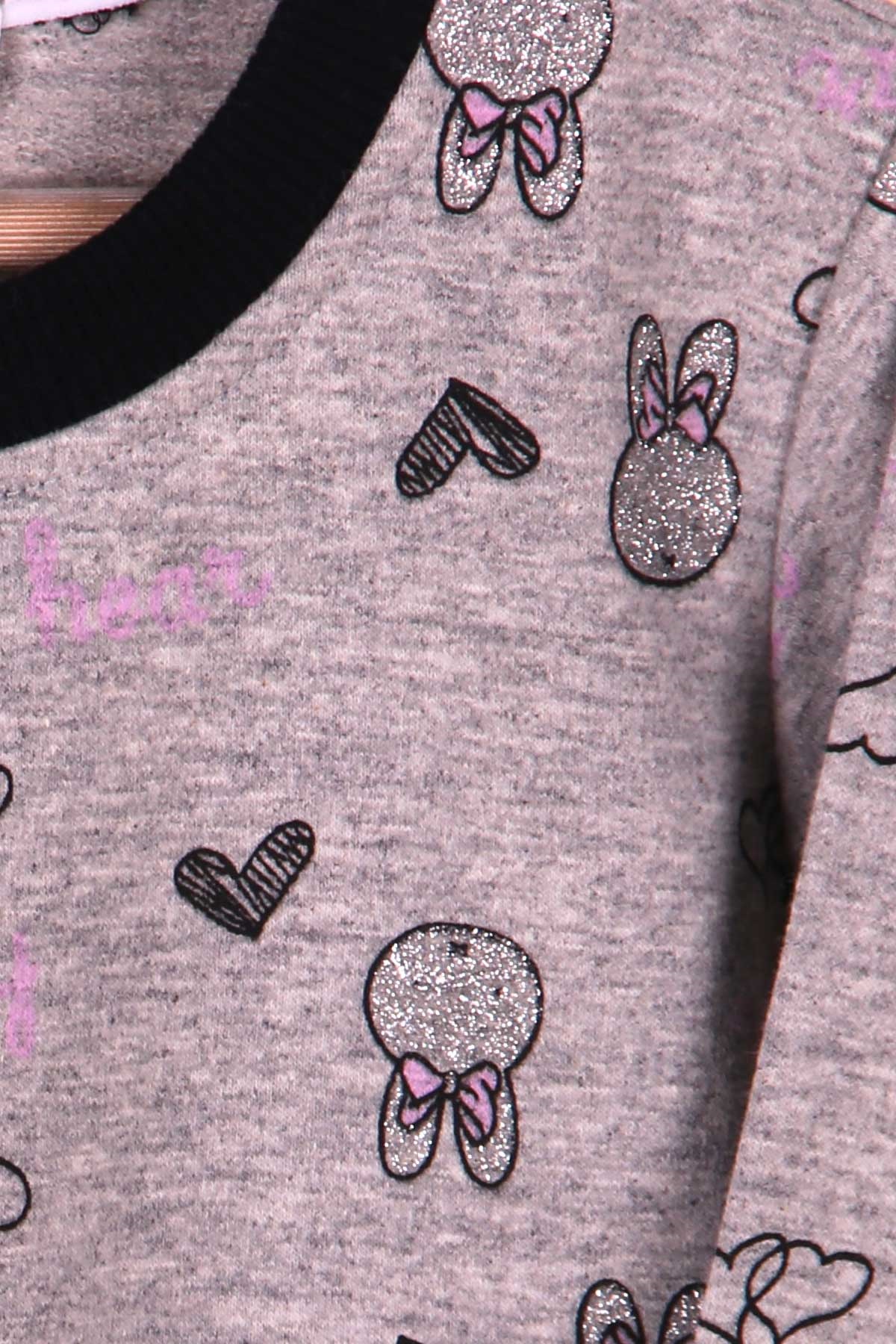 Breeze Kız Çocuk Sweatshirt Tavşanı Simli Baskılı Füme (1.5-5 Yaş)