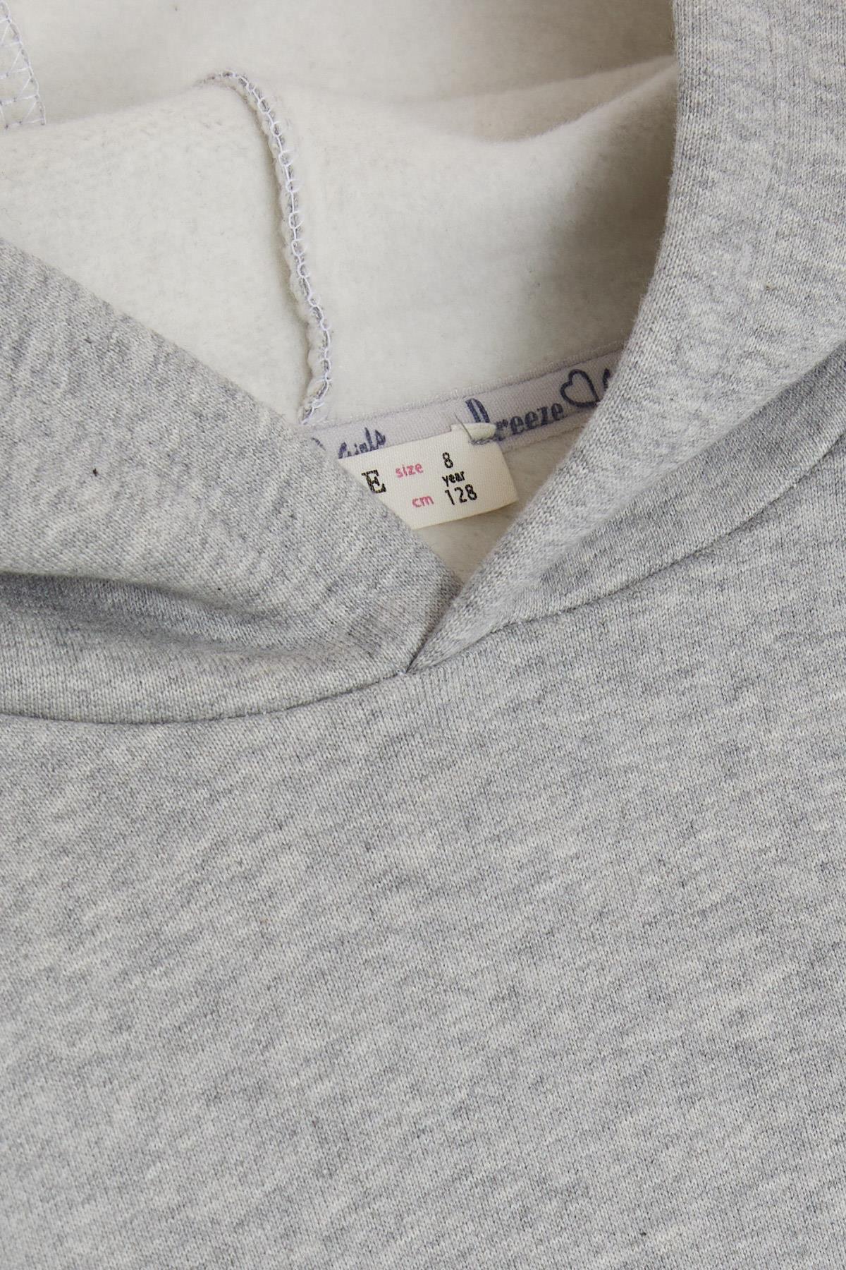 Breeze Kız Çocuk Sweatshirt Tenis Sporcusu Kız Nakışlı Kapüşonlu Gri Melanj (4-8 Yaş)