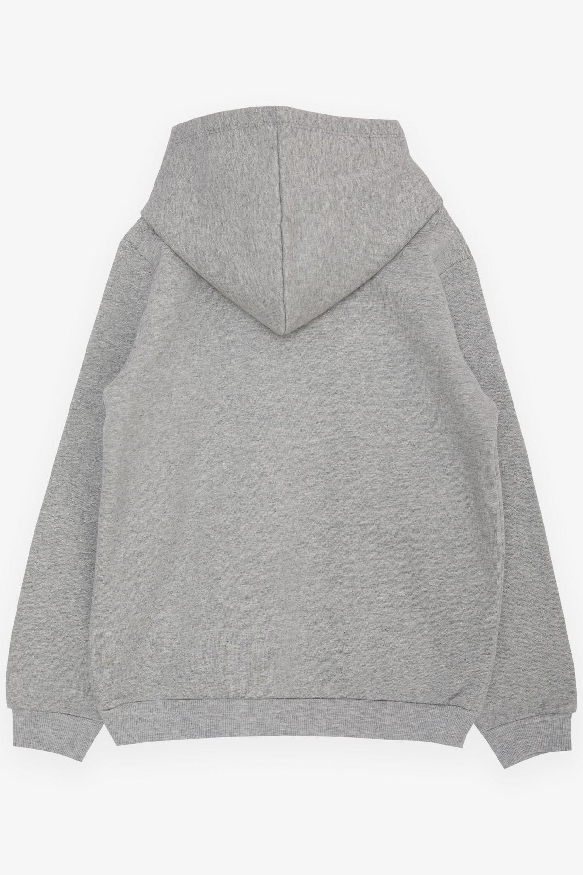 Breeze Kız Çocuk Sweatshirt Tenis Sporcusu Kız Nakışlı Kapüşonlu Gri Melanj (4-8 Yaş)