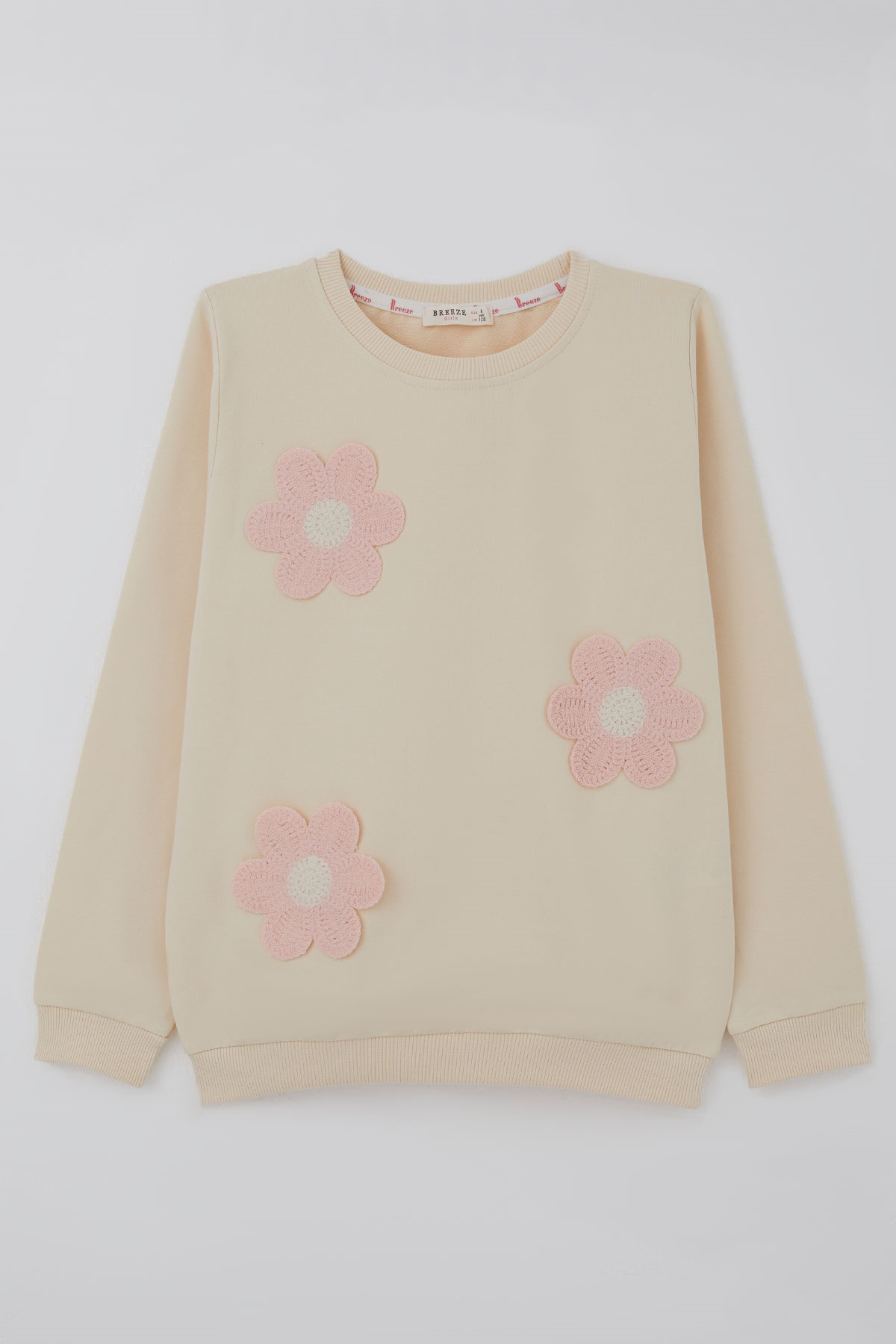 Breeze Kız Çocuk Sweatshirt Triko Papatya Aplikeli Krem (4-8 Yaş)