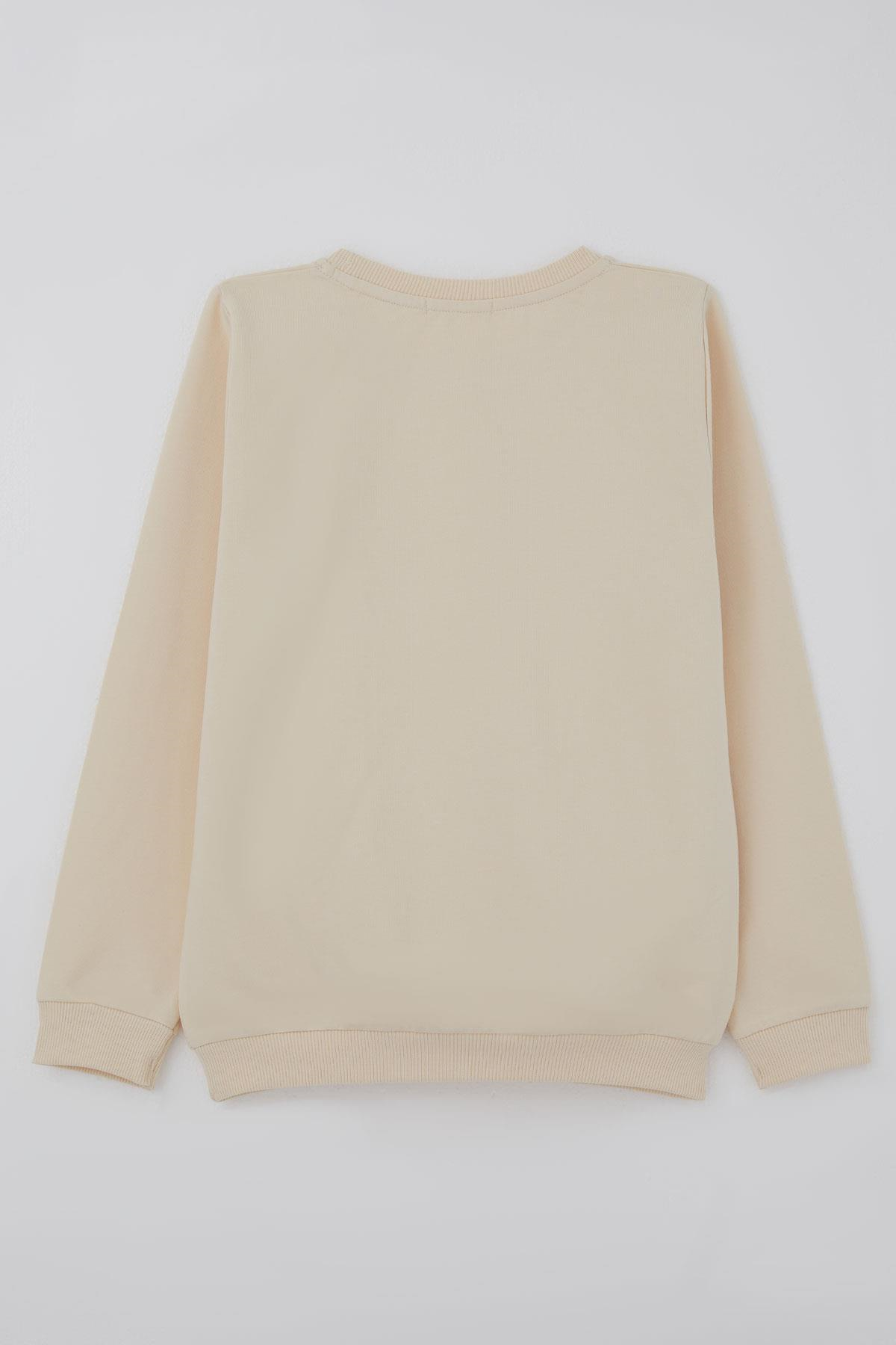 Breeze Kız Çocuk Sweatshirt Triko Papatya Aplikeli Krem (4-8 Yaş)