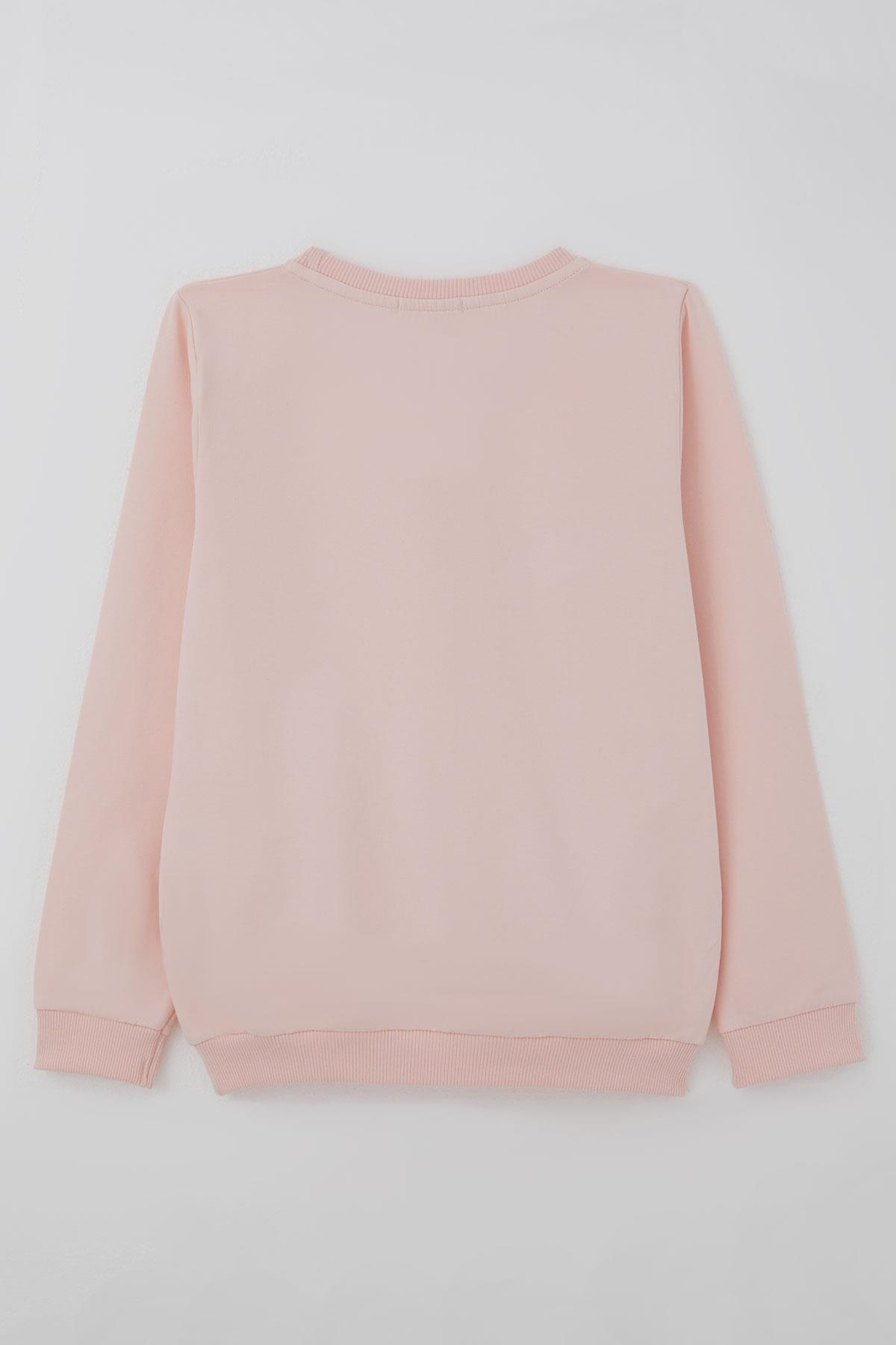 Breeze Kız Çocuk Sweatshirt Triko Papatya Aplikeli Pudra (4-8 Yaş)