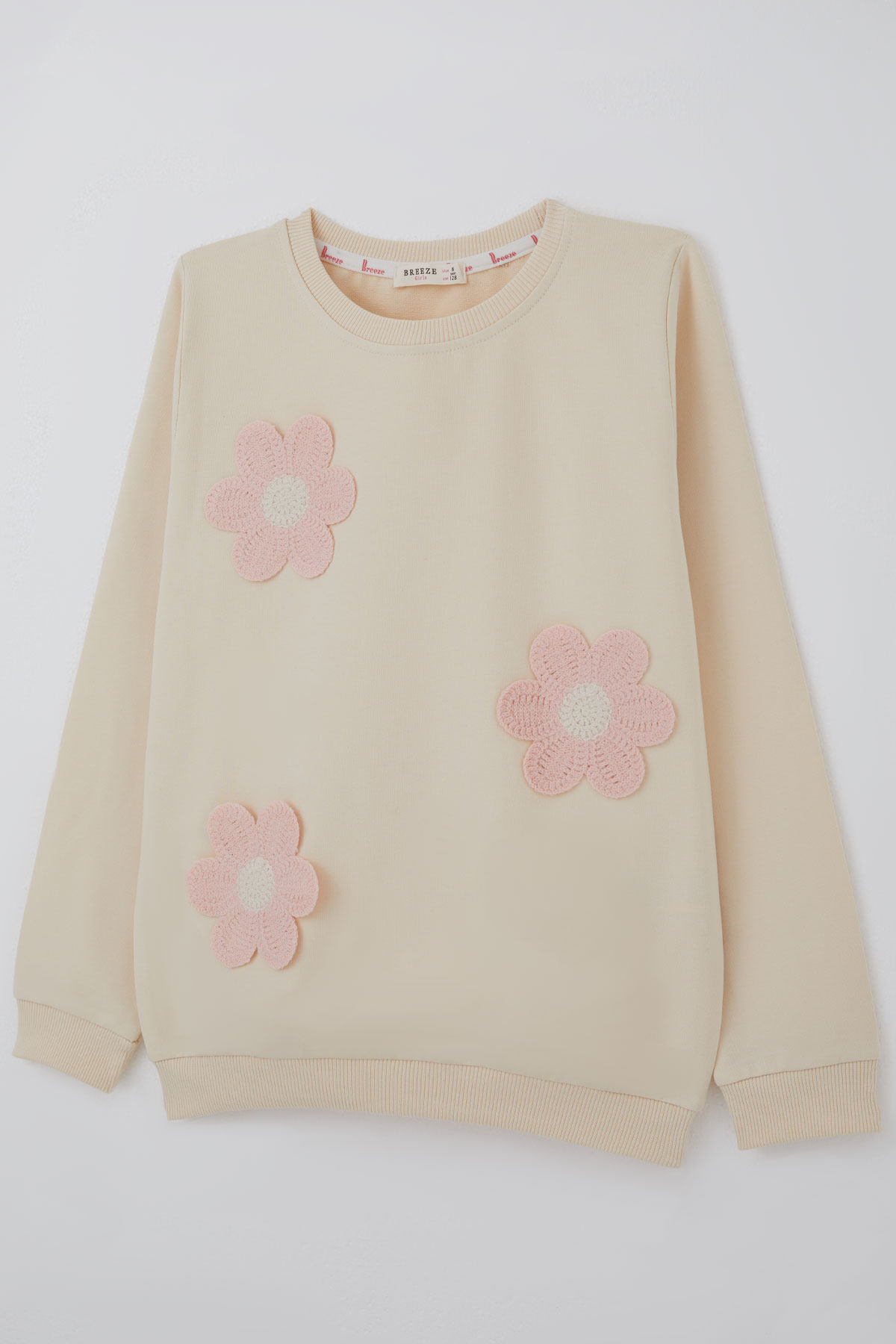 Breeze Kız Çocuk Sweatshirt Triko Papatya Aplikeli Krem (4-8 Yaş)