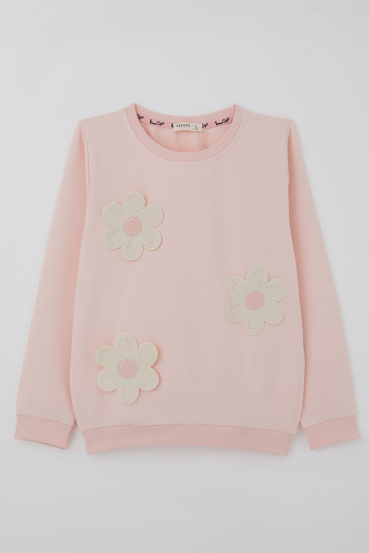 Breeze Kız Çocuk Sweatshirt Triko Papatya Aplikeli Pudra (4-8 Yaş)