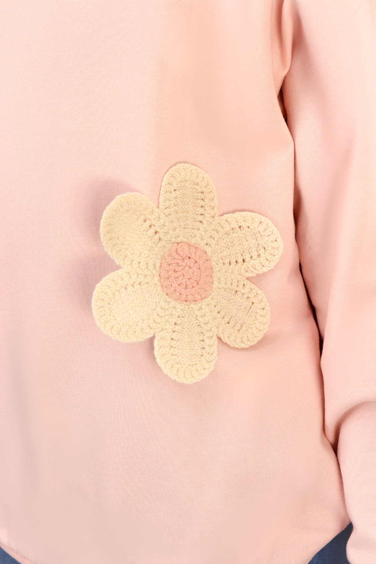 Breeze Kız Çocuk Sweatshirt Triko Papatya Aplikeli Pudra (4-8 Yaş)